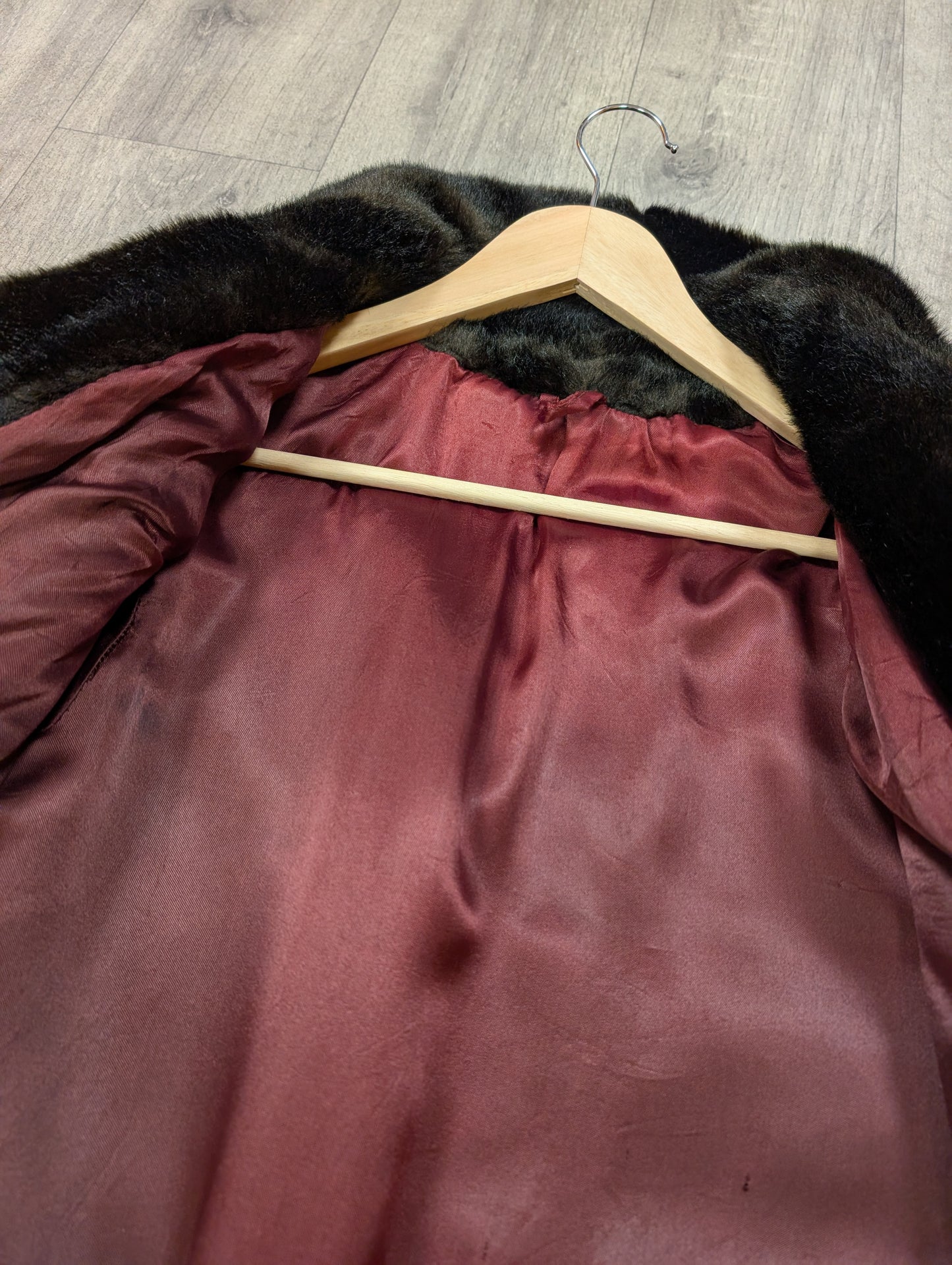 1970s Tissavel dark brown faux fur coat - S