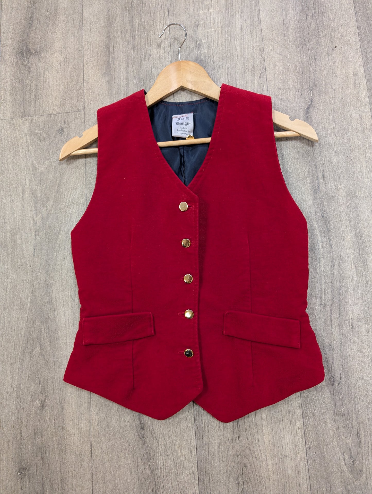 70s/80s Fraich Designs red waistcoat made in Pembrokeshire - XS/S