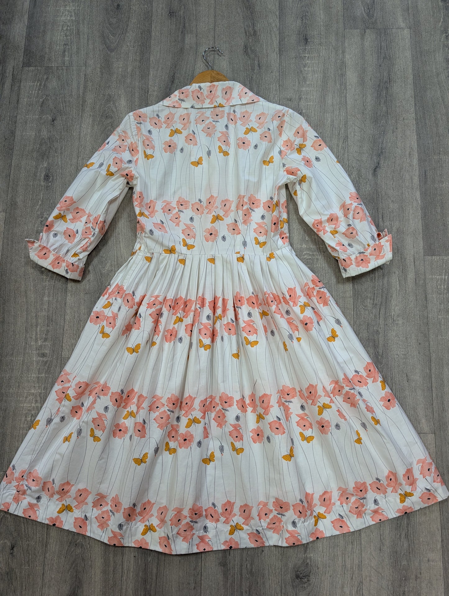 50s/60s floral butterfly print cotton dress - 37"B 29"W