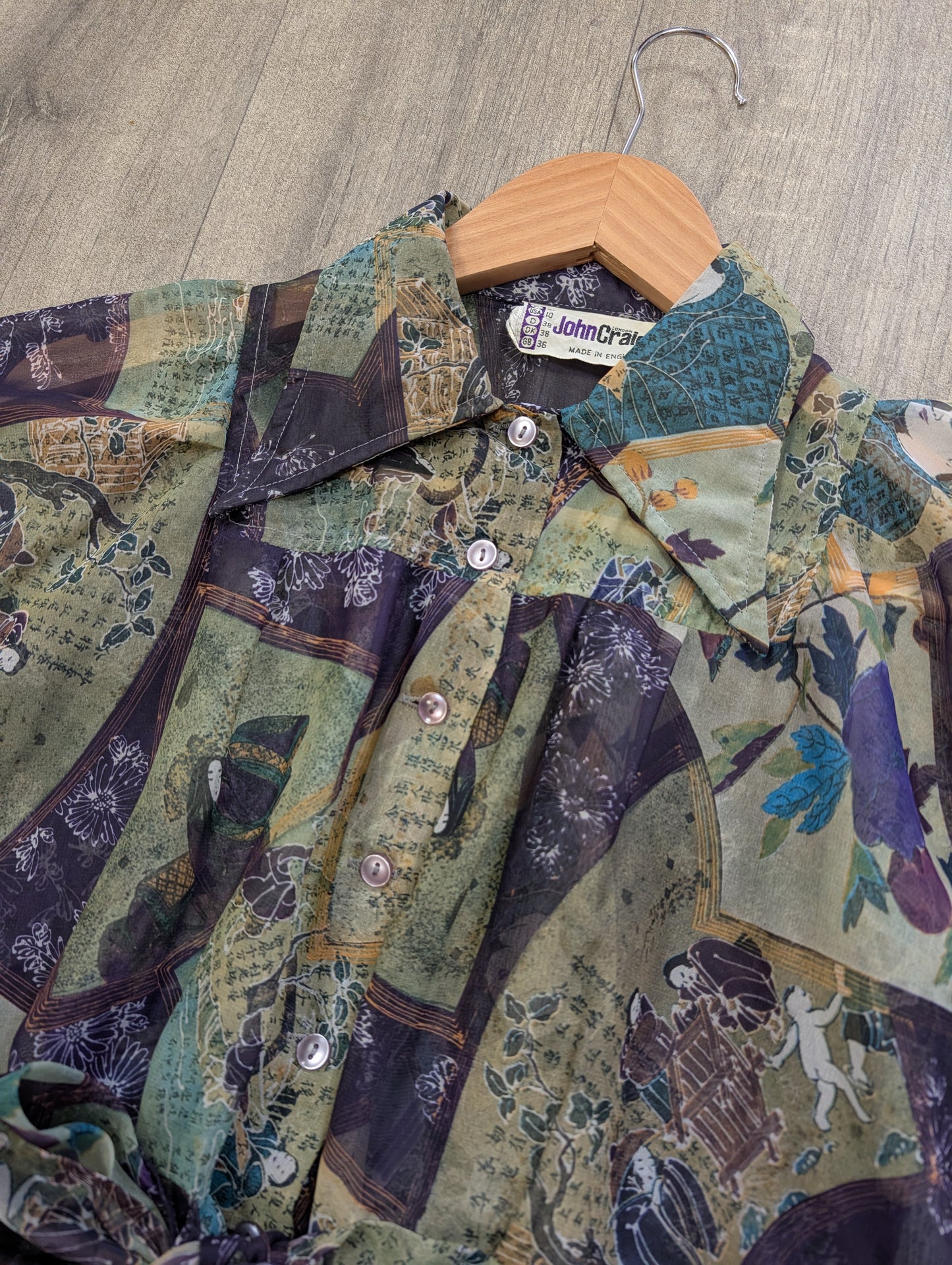 1970s John Craig sheer oriental geisha print blouse - S/10