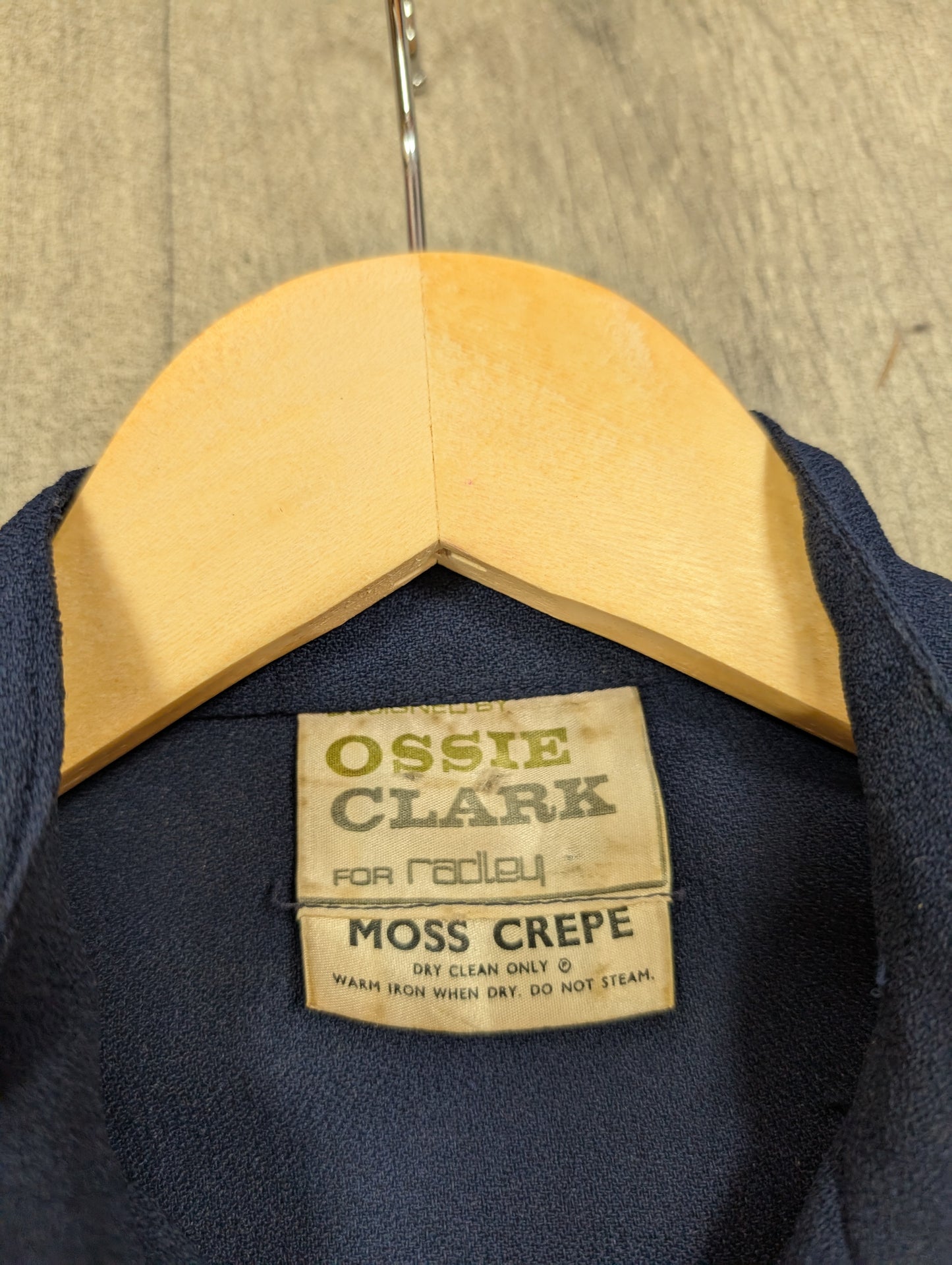 1970s Ossie Clark for Radley moss crepe navy blue dress - S/M