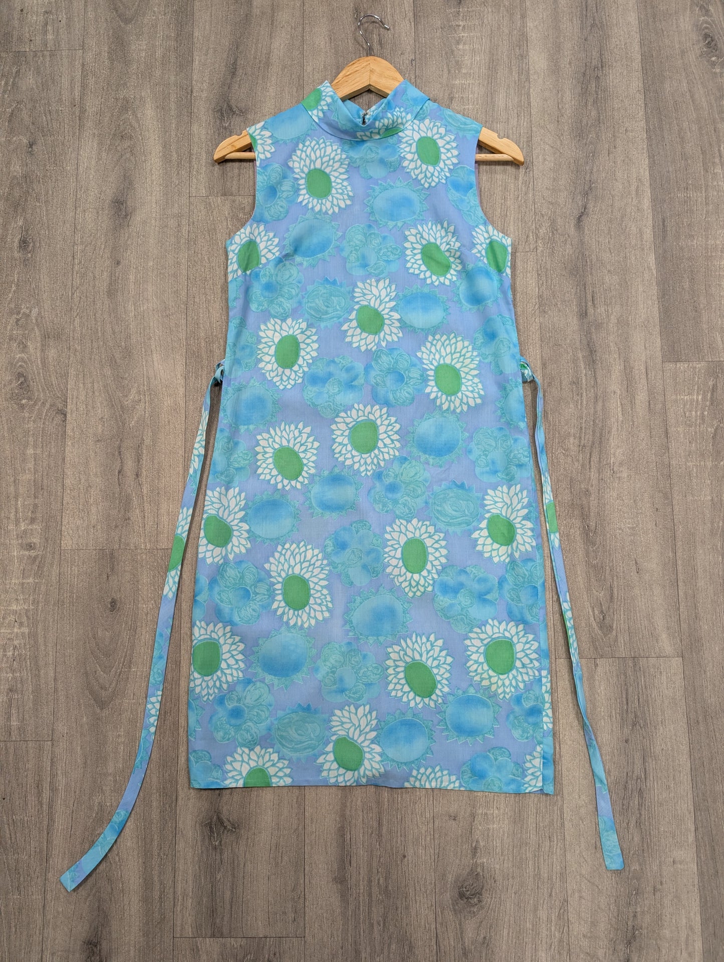 1960s blue floral dress and belt - XS/S/6/8