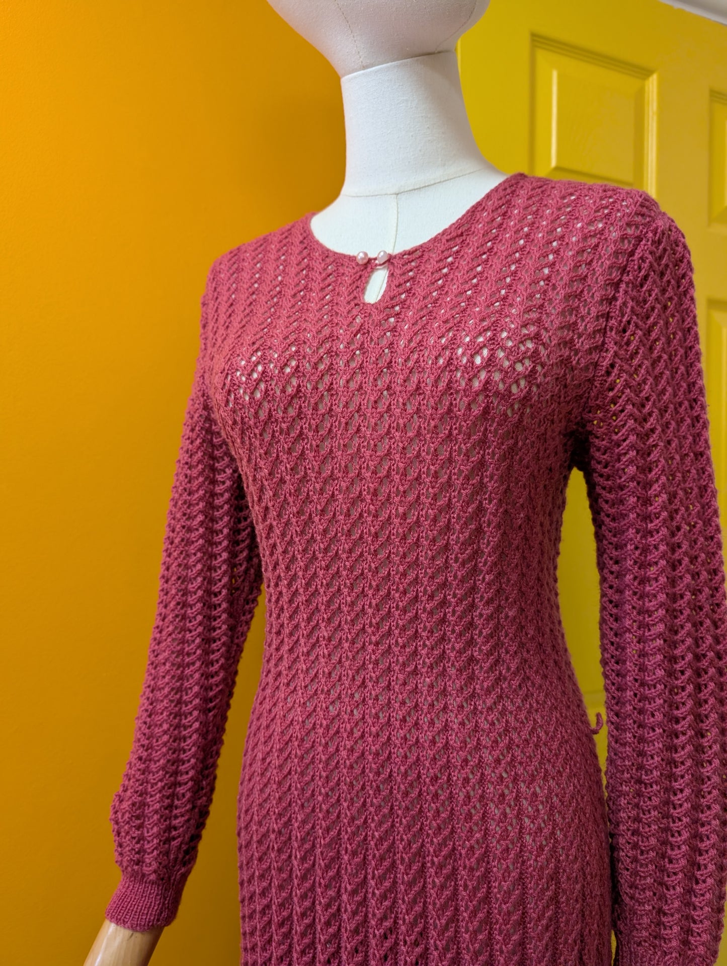 1980s pink knitted dress - S/M