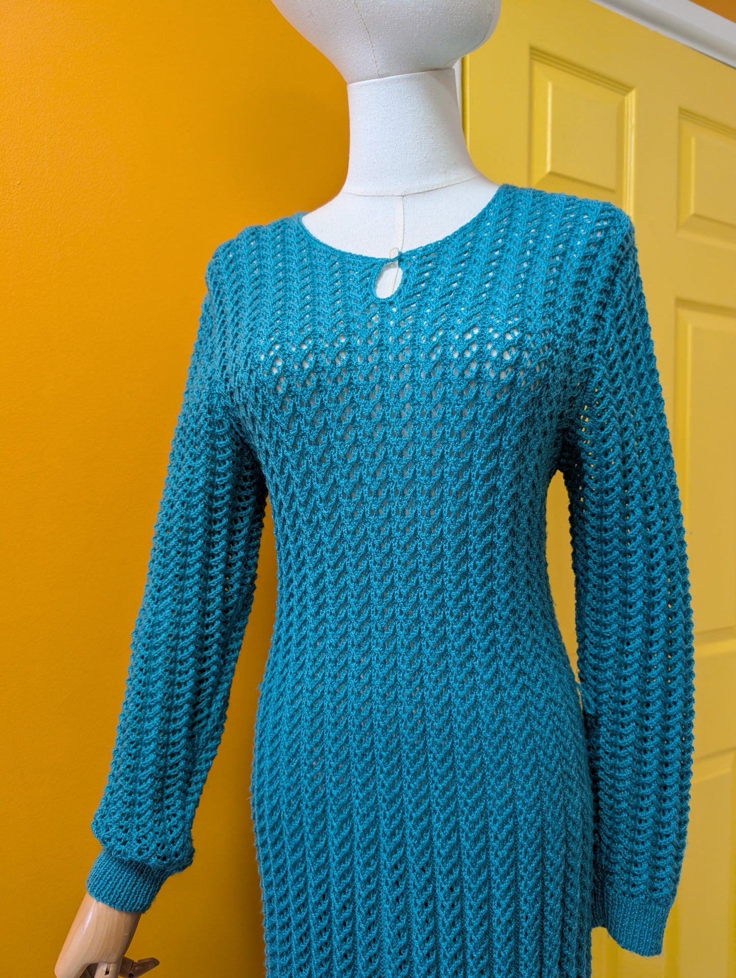1980s green knitted dress - S/M