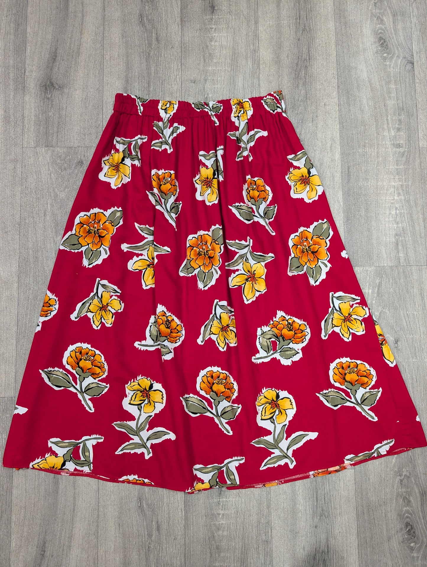 1980s red floral skirt - M