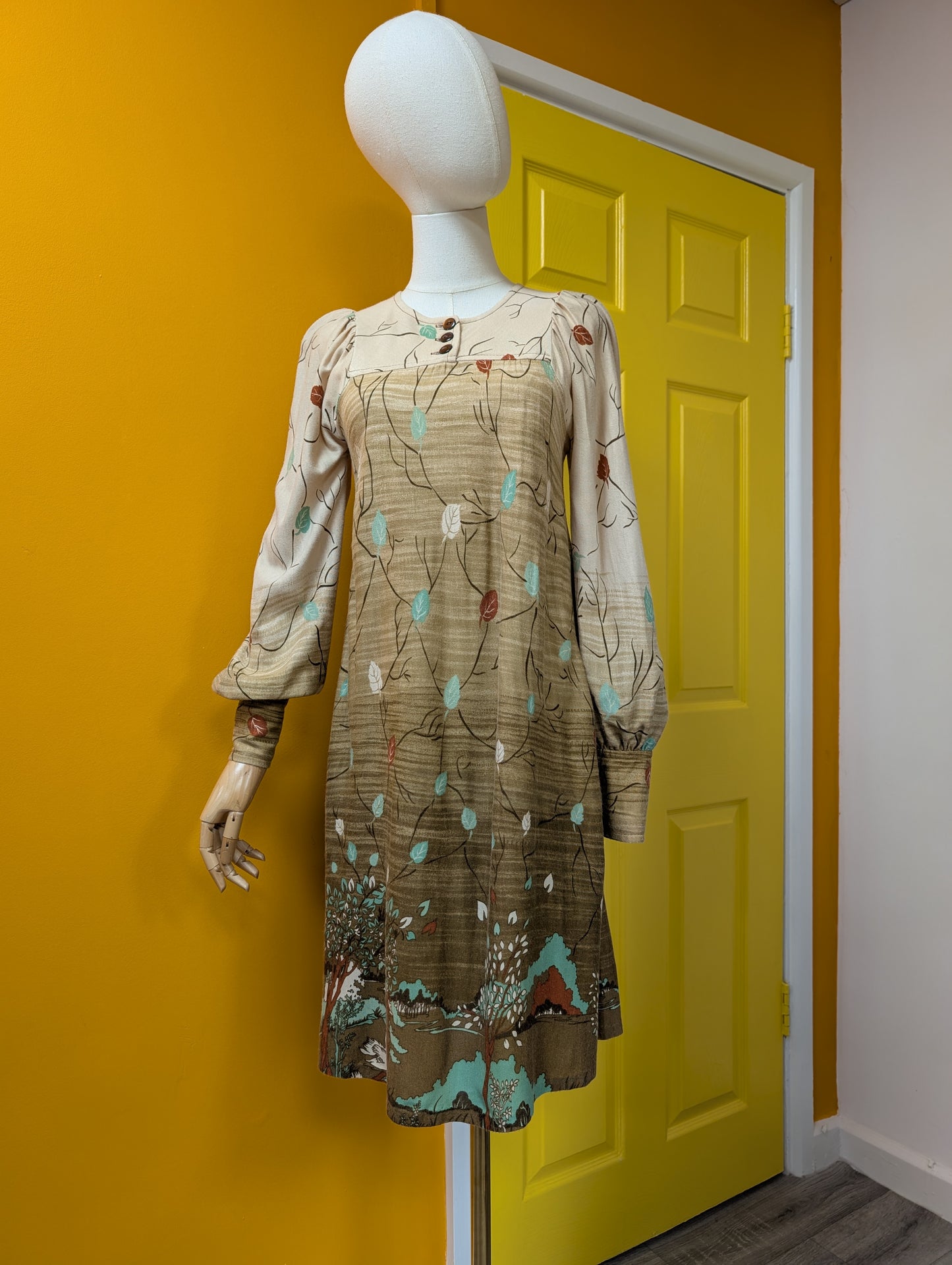 1970s Louis Caring autumnal novelty print dress - XS/S/6/8