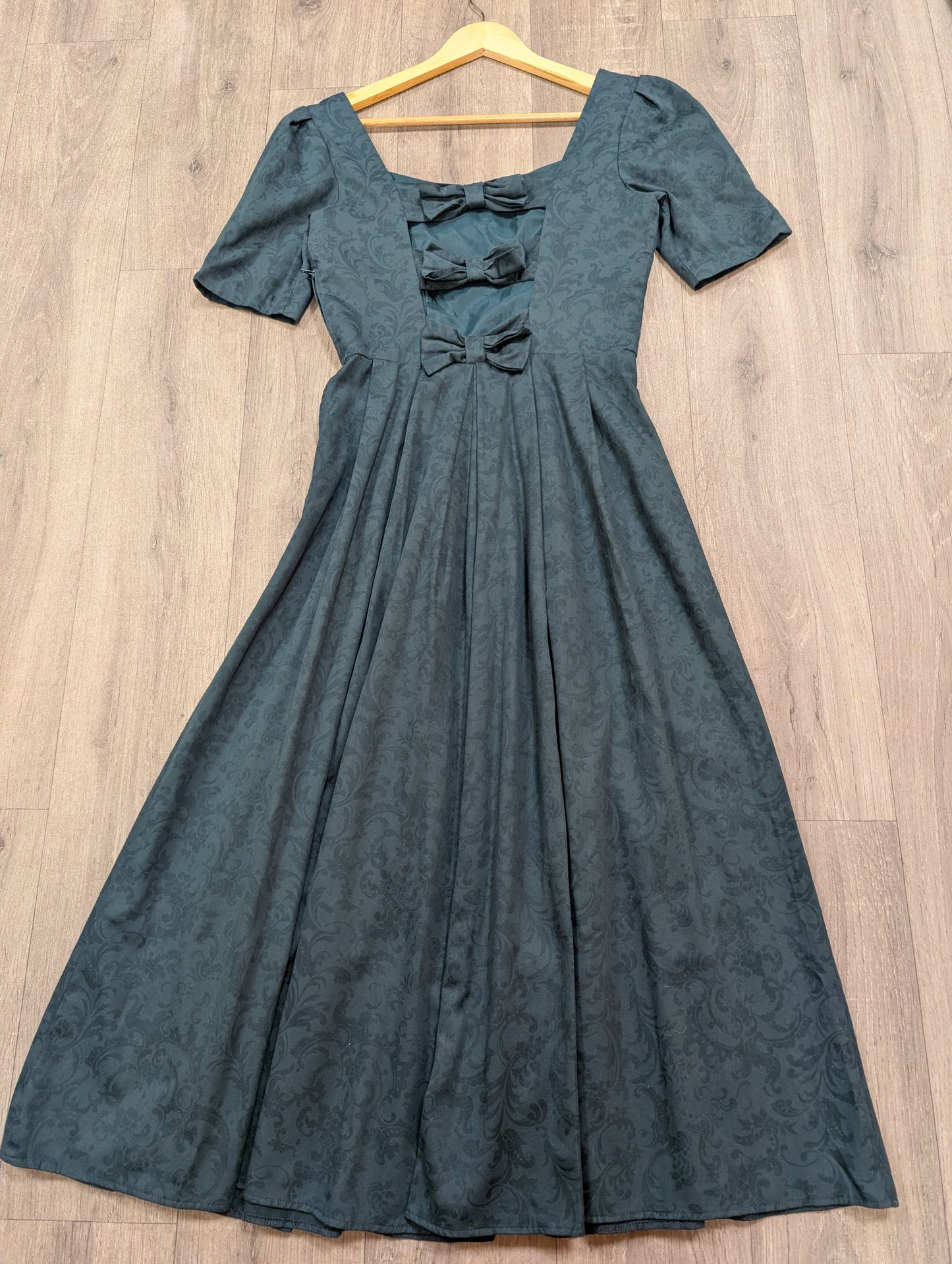 1980s Laura Ashley green dress with back bows - S/8/10