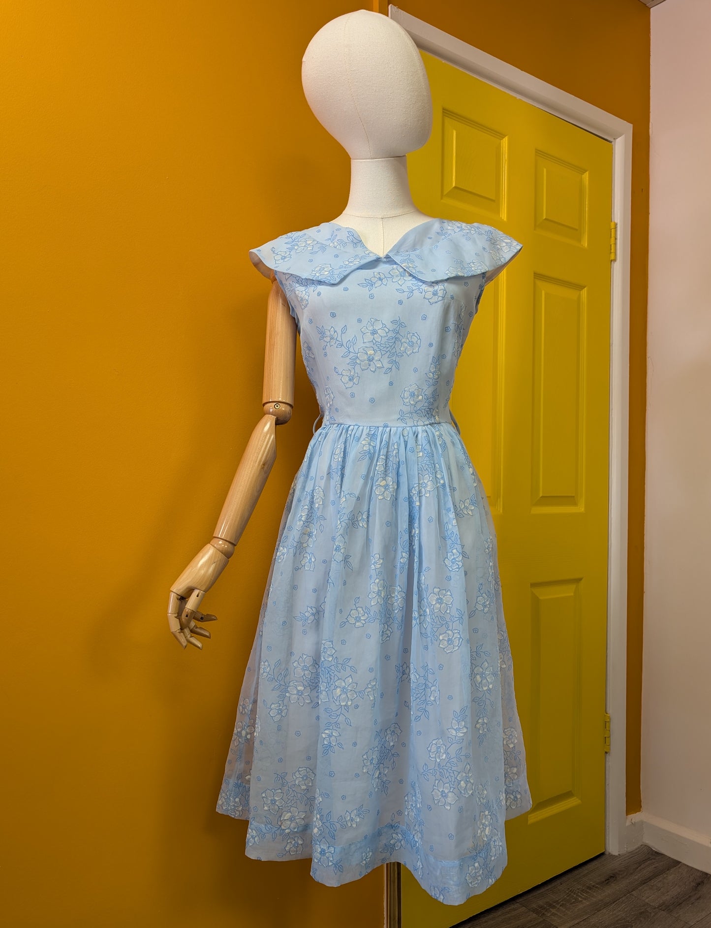 Sweet 1950s blue floral dress - S/8/10