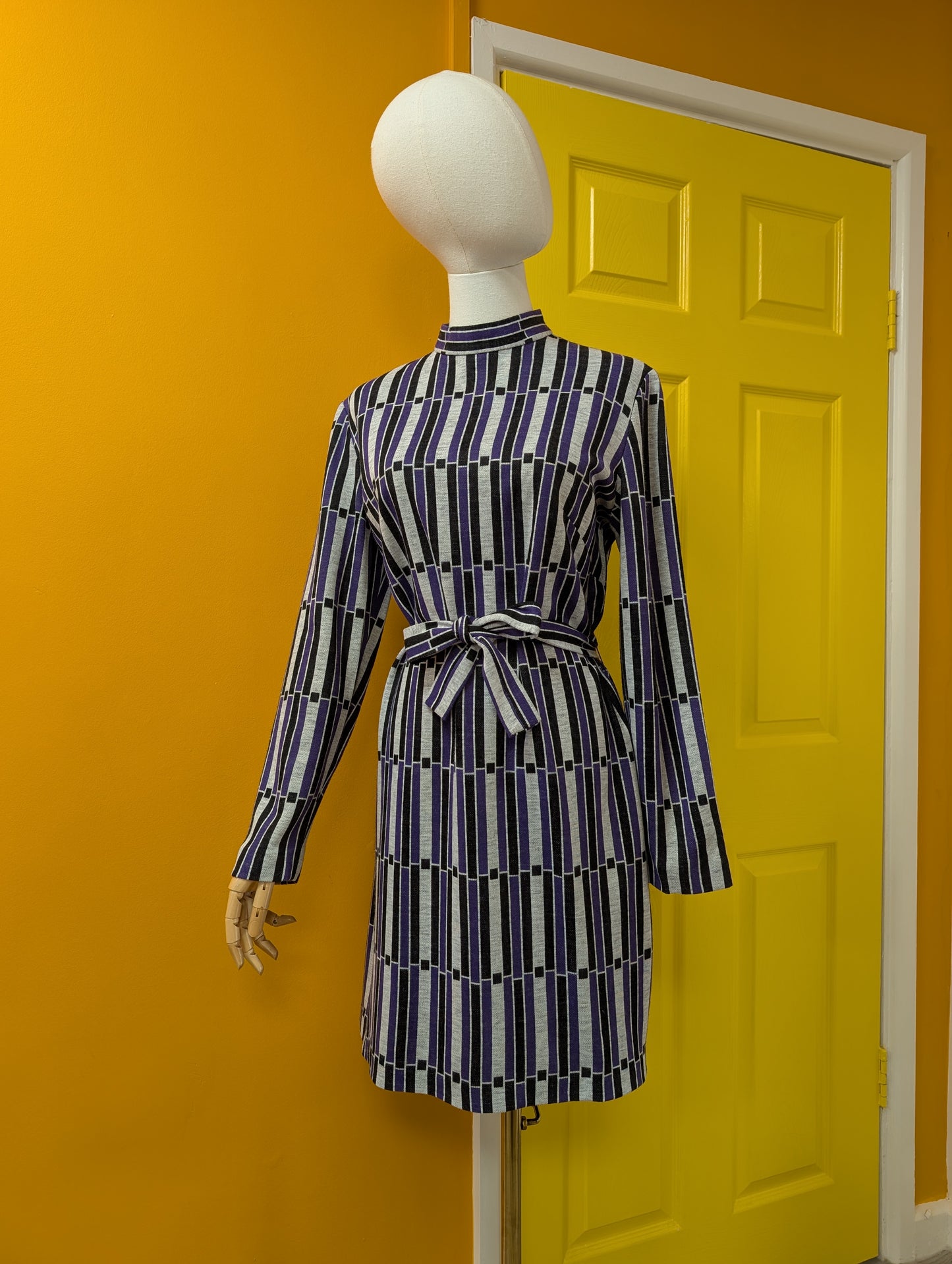 1970s purple dress & belt - M/L/14/16