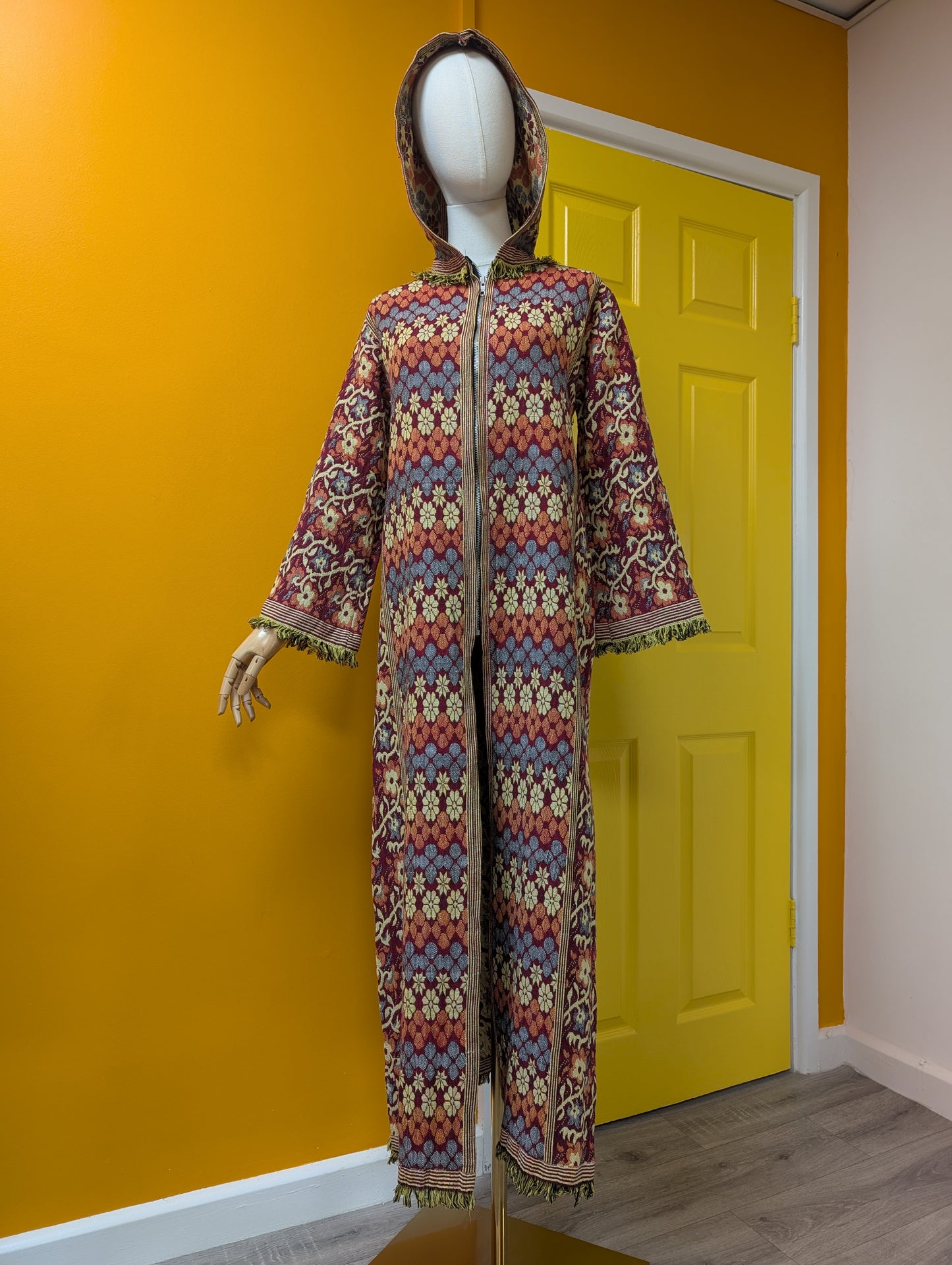 60s/70s cotton tapestry hooded coat - XS/S