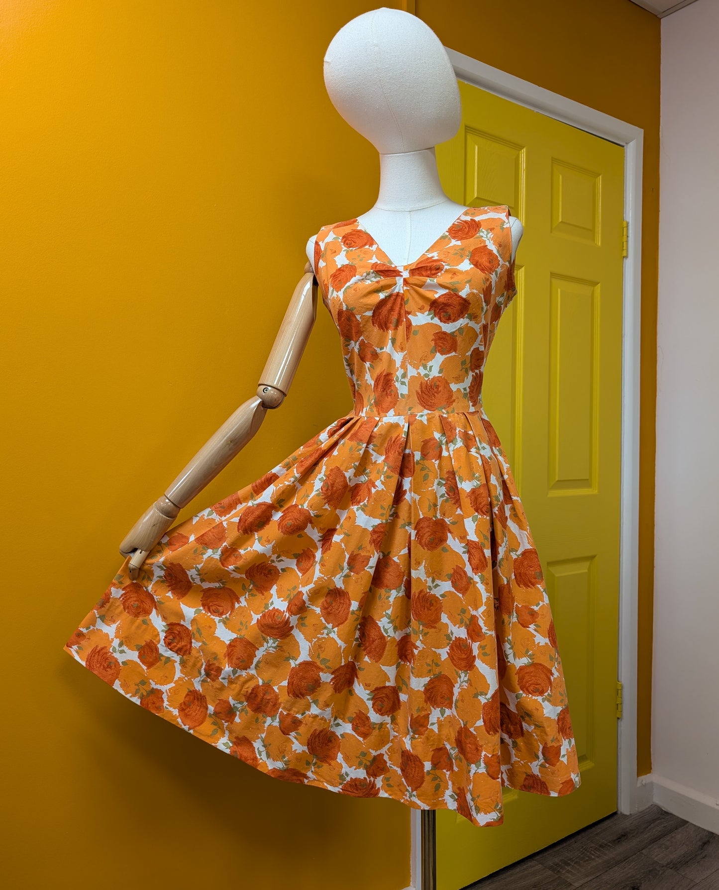Late 1950s Modern Classics orange floral cotton dress - XS/S/6/8
