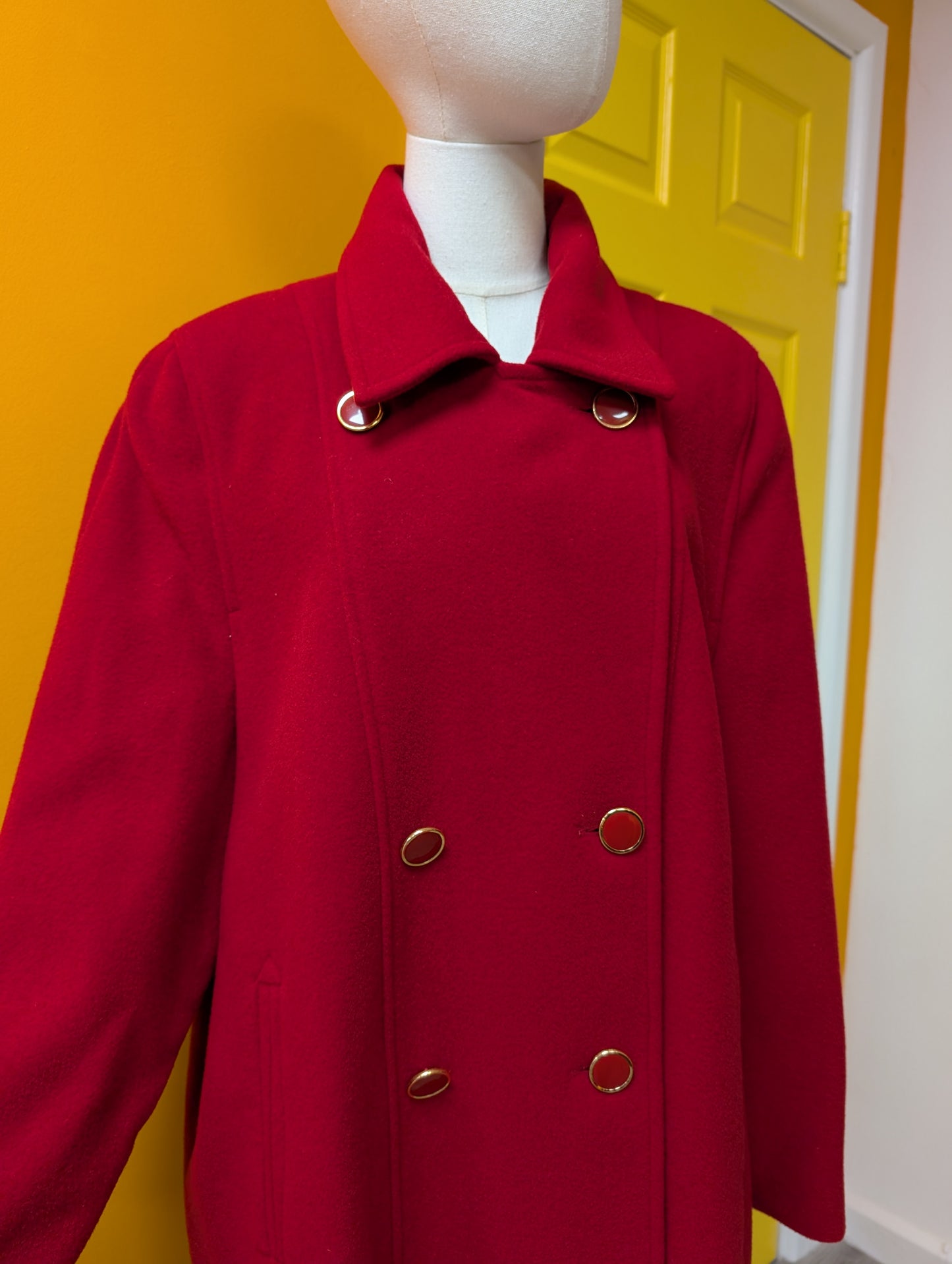 Deadstock 1980s David Barry red wool and cashmere coat - XL