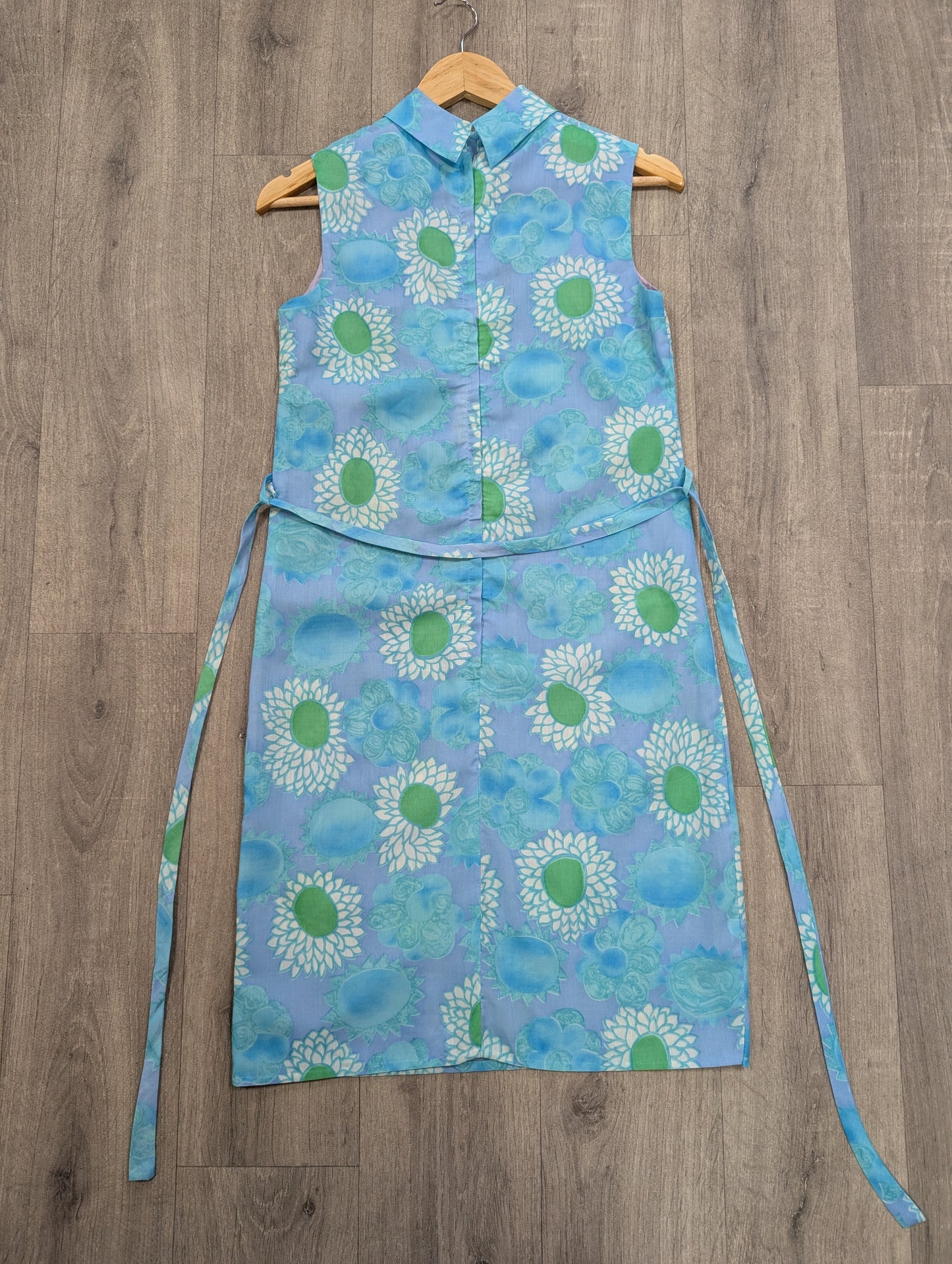 1960s blue floral dress and belt - XS/S/6/8