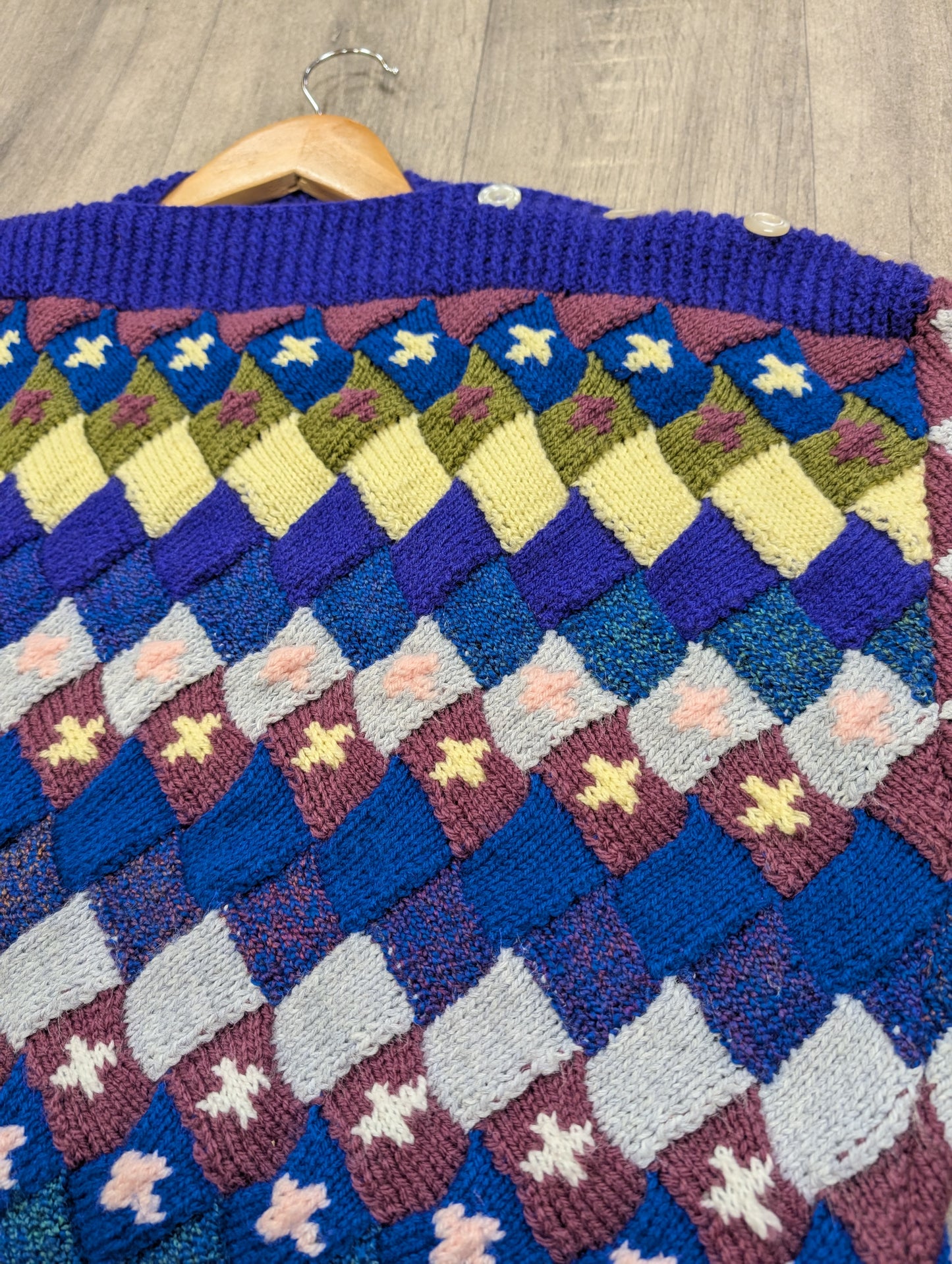 80s/90s hand knitted textured jumper by Sharon Welch - M