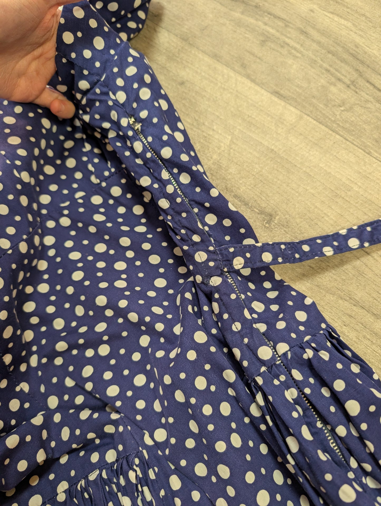 1950s 'A Diana Dress' navy/white polka dot cotton - S/8/10