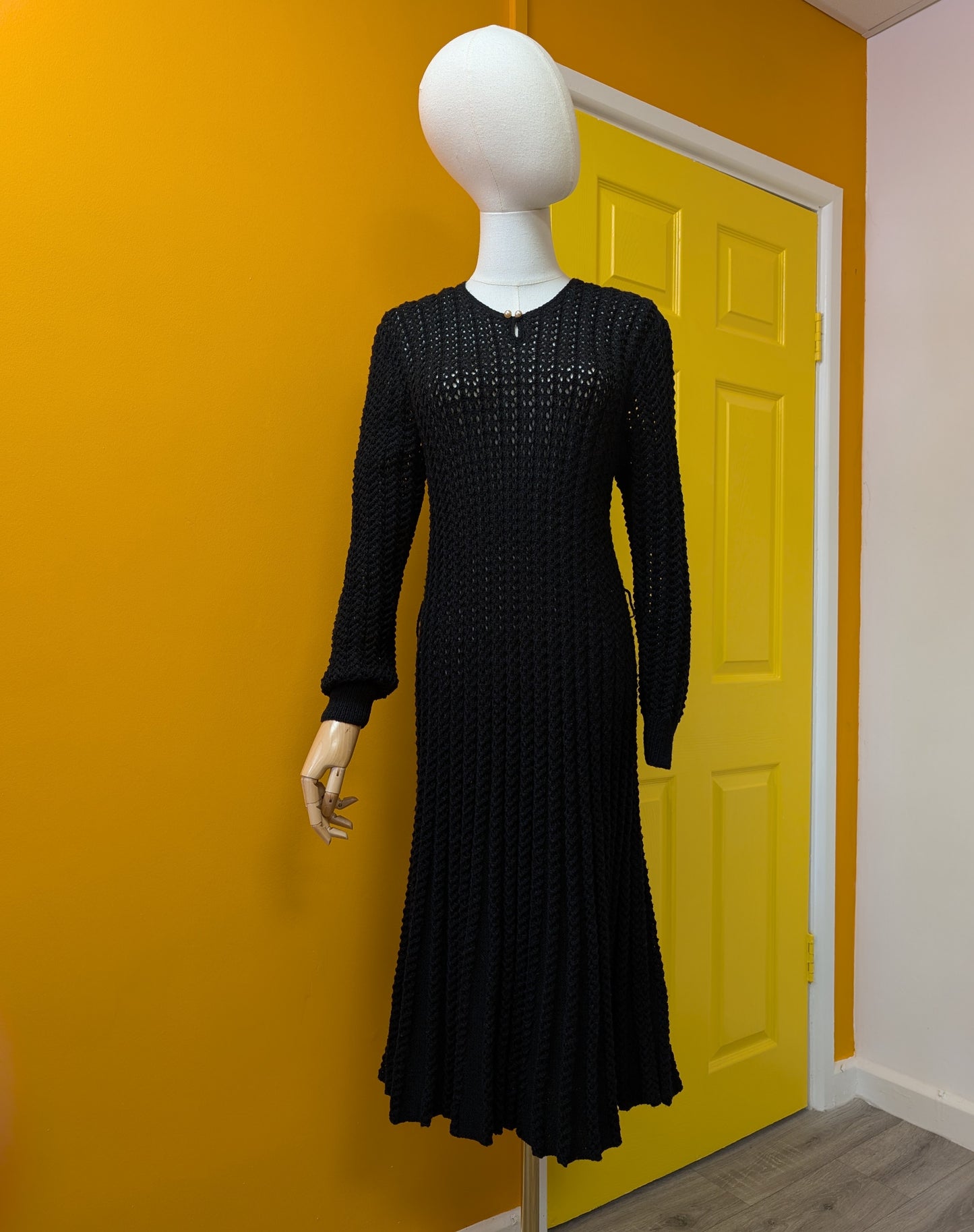 1980s black knitted dress - M