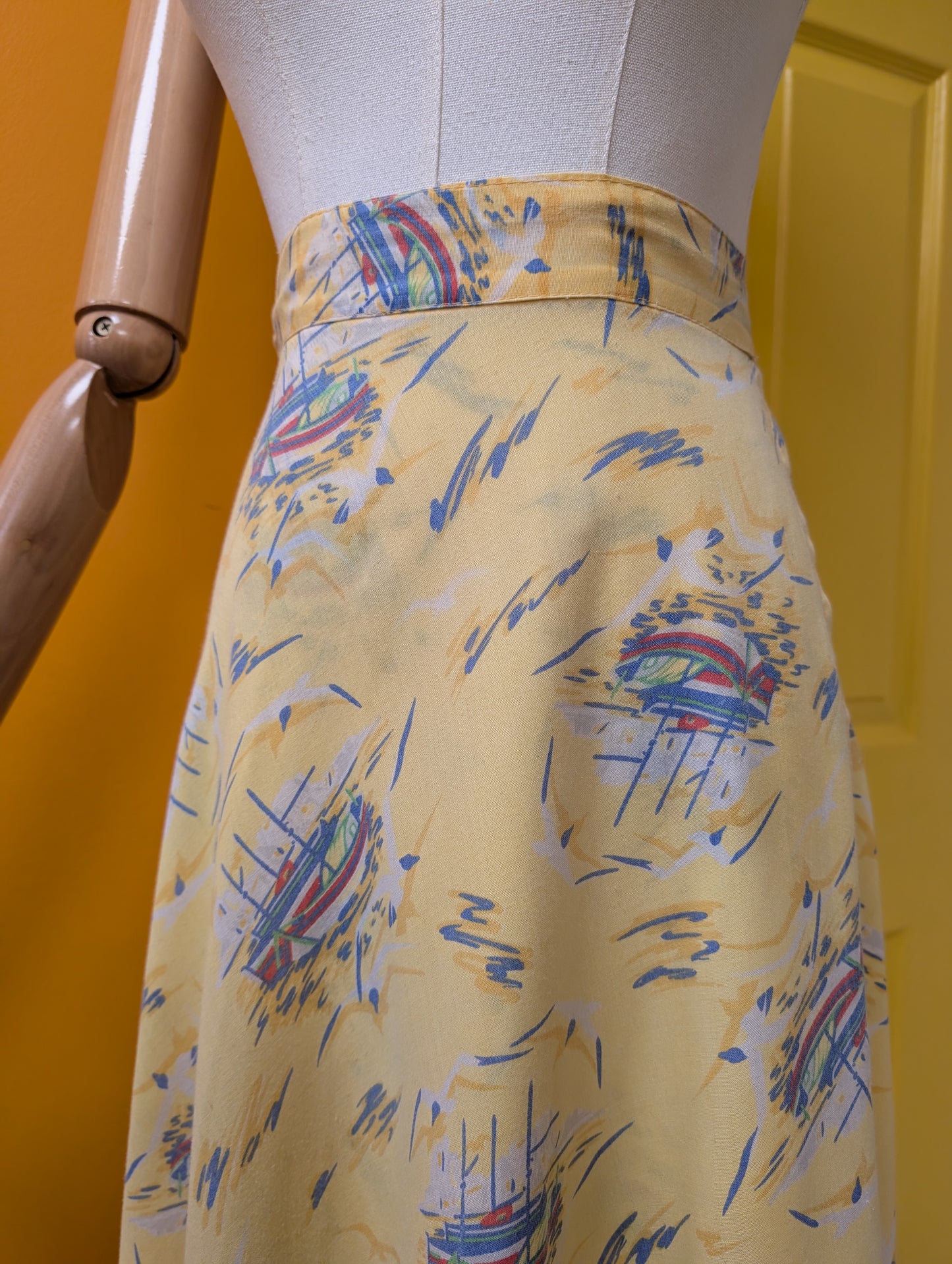 Novelty boat print wrap around yellow skirt - XS/S