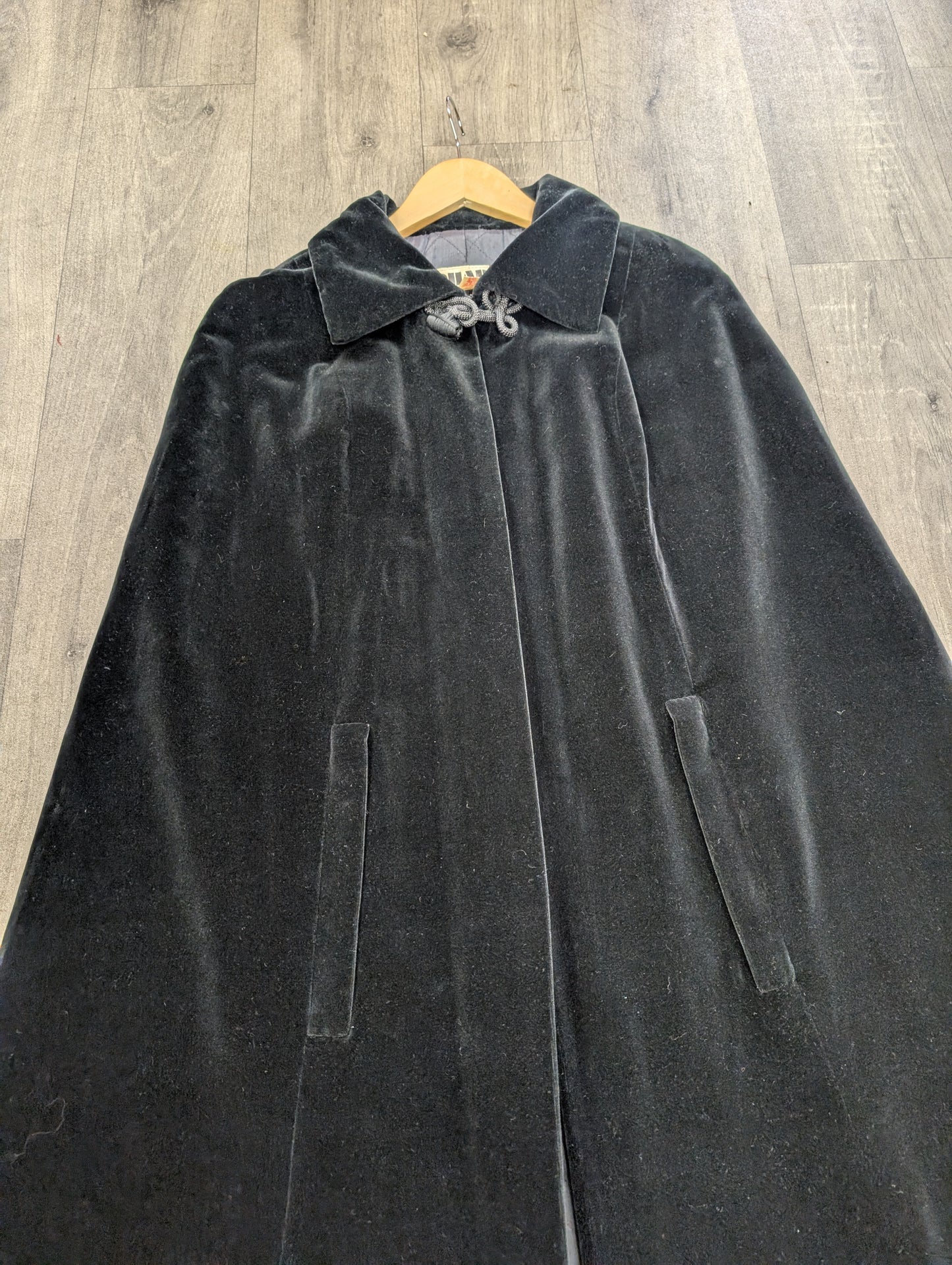 1970s Quad black velvet quilted cape
