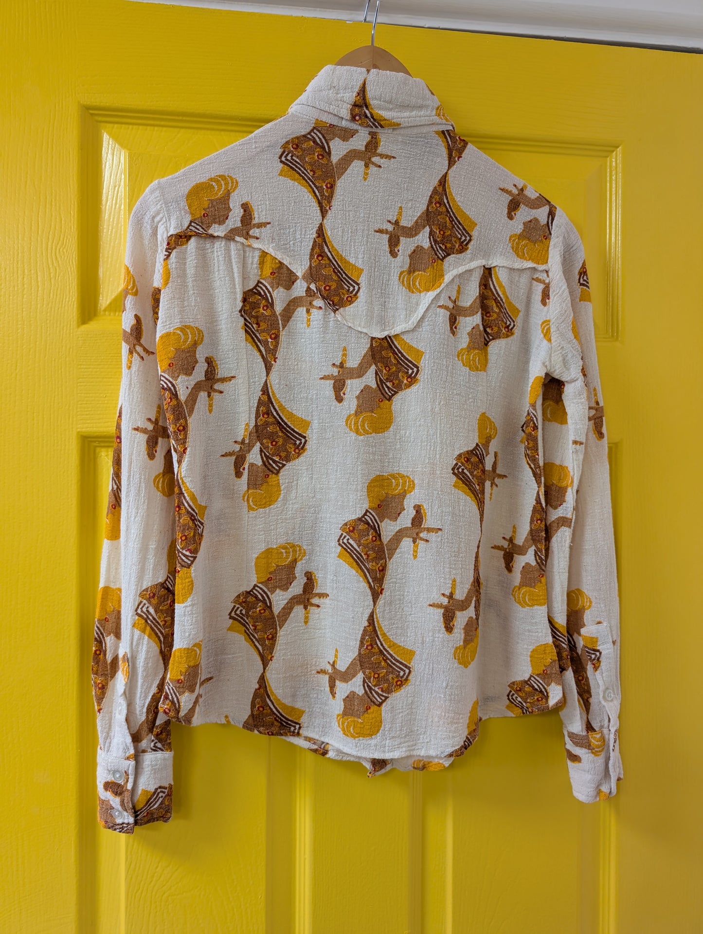 1970s Harlan Matthews novelty print Indian cotton cheesecloth shirt