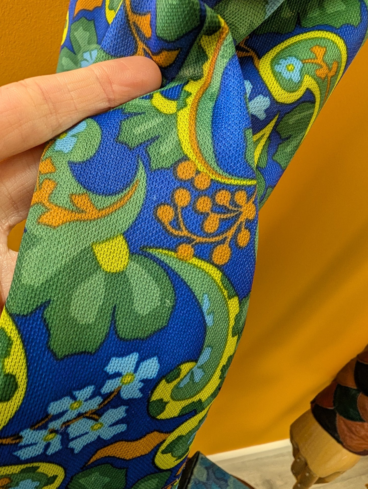 1970s green/blue paisley maxi dress - S/10