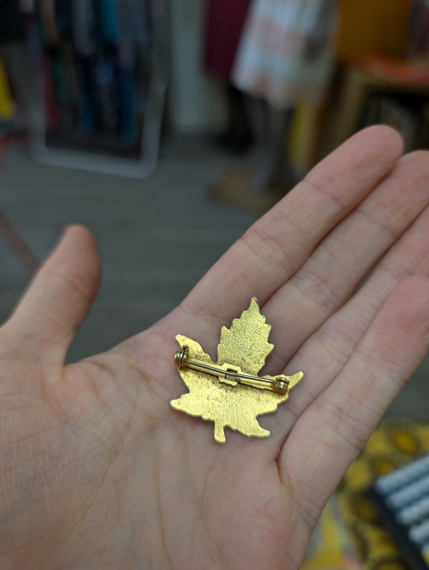 Canadian maple leaf green enamel brooch