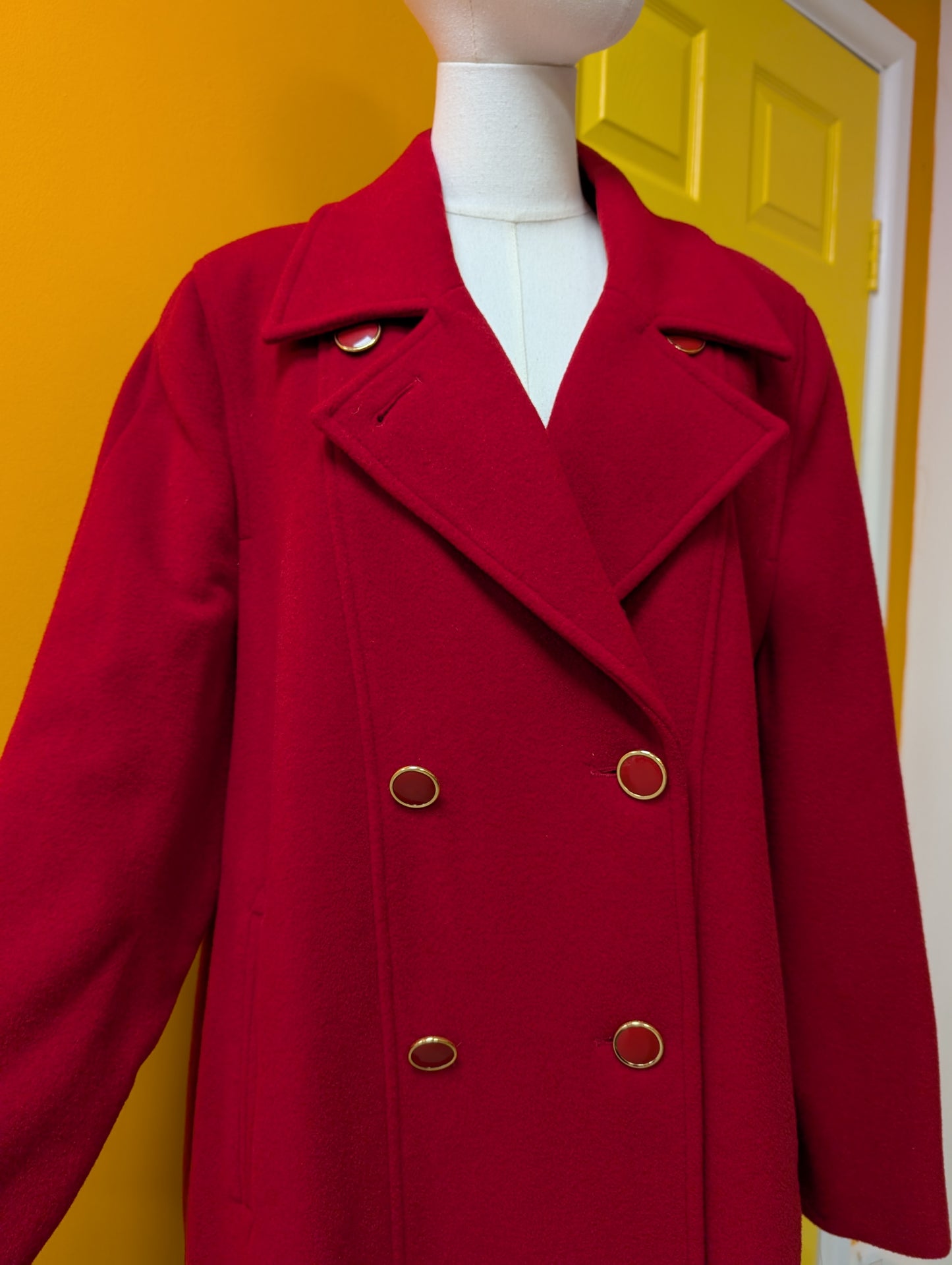 Deadstock 1980s David Barry red wool and cashmere coat - XL