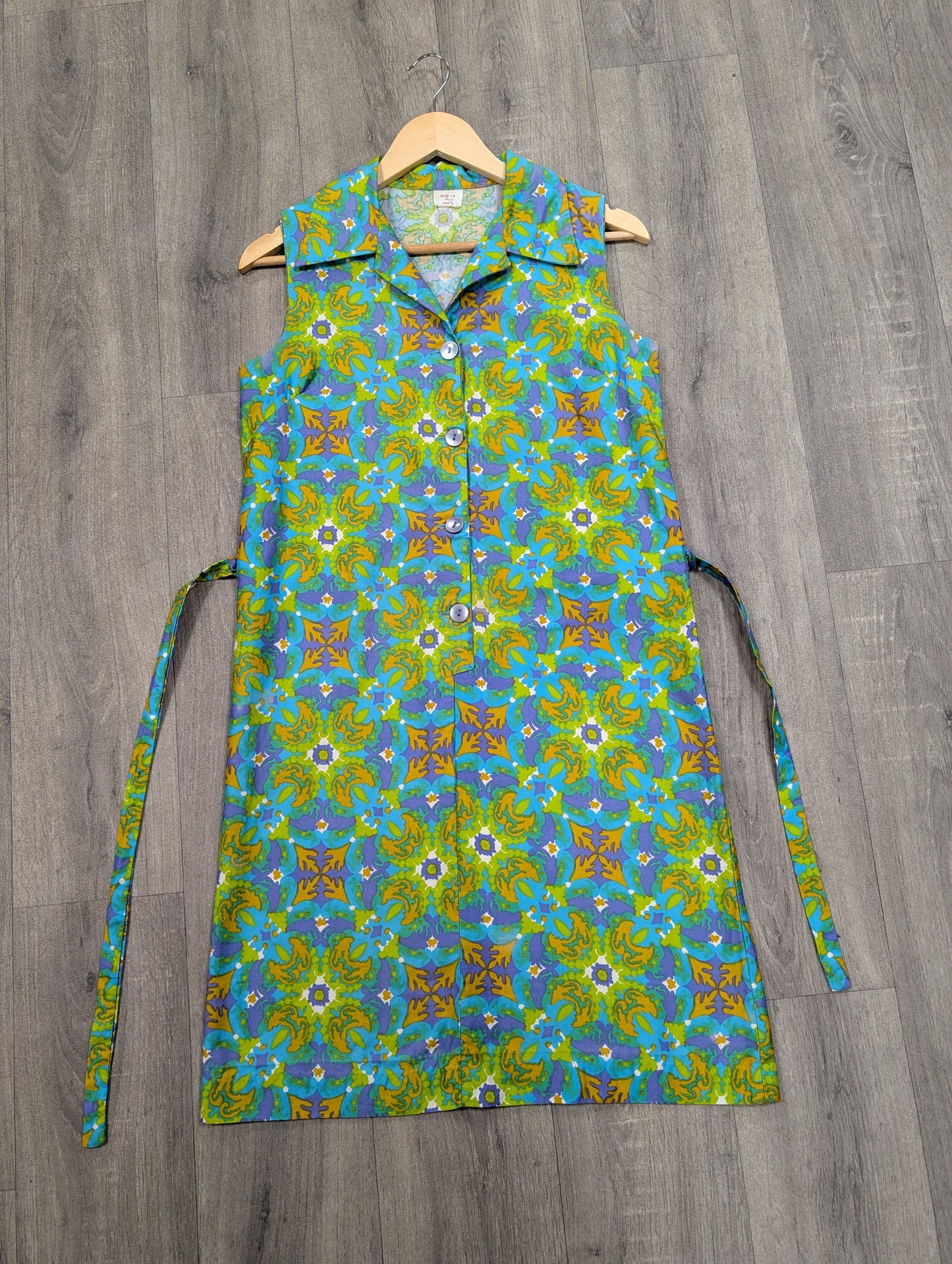 1960s psychedelic cotton dress and belt - S/8/10