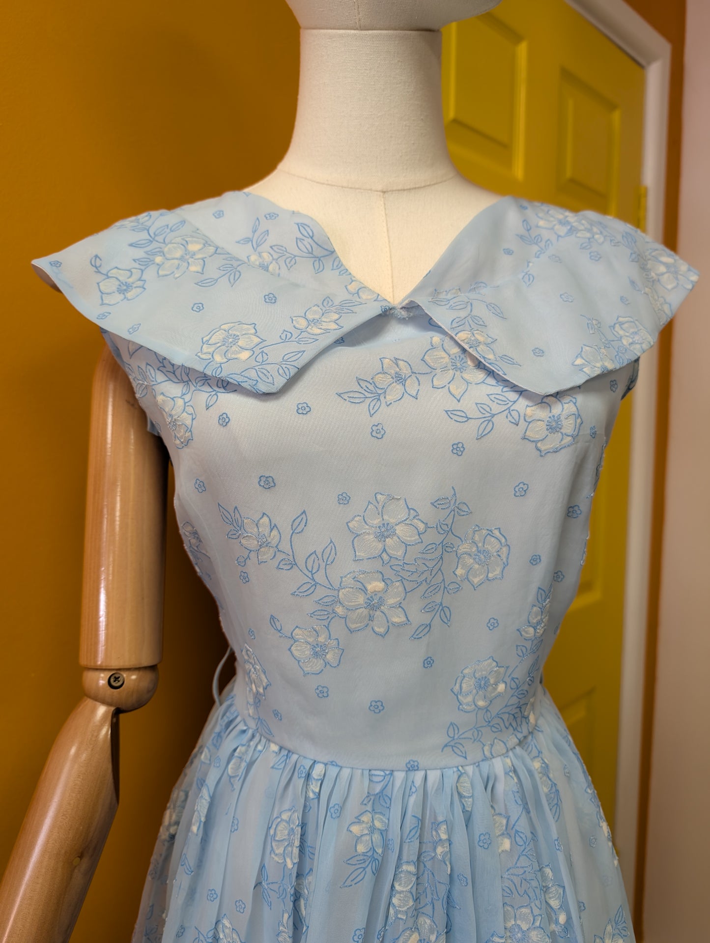 Sweet 1950s blue floral dress - S/8/10