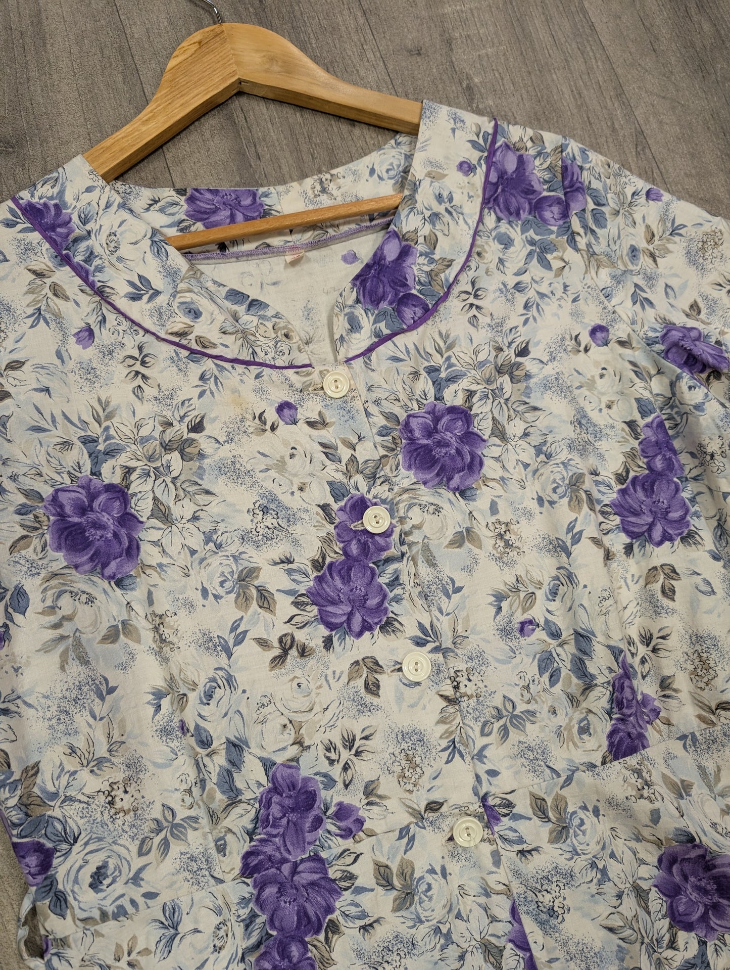 50s/60s purple floral cotton dress - L/16