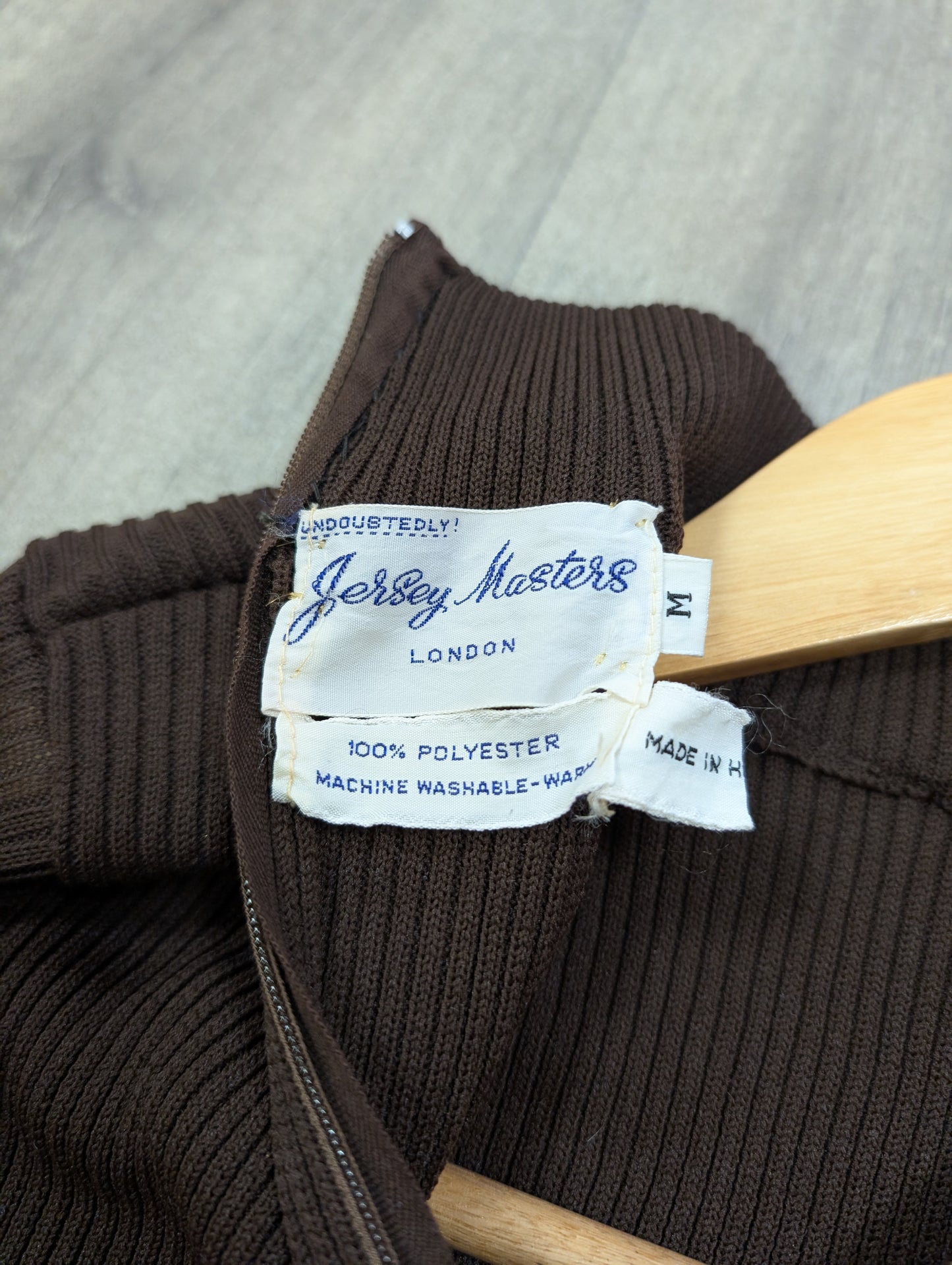 1970s Jersey Masters brown balloon sleeve top - up to M
