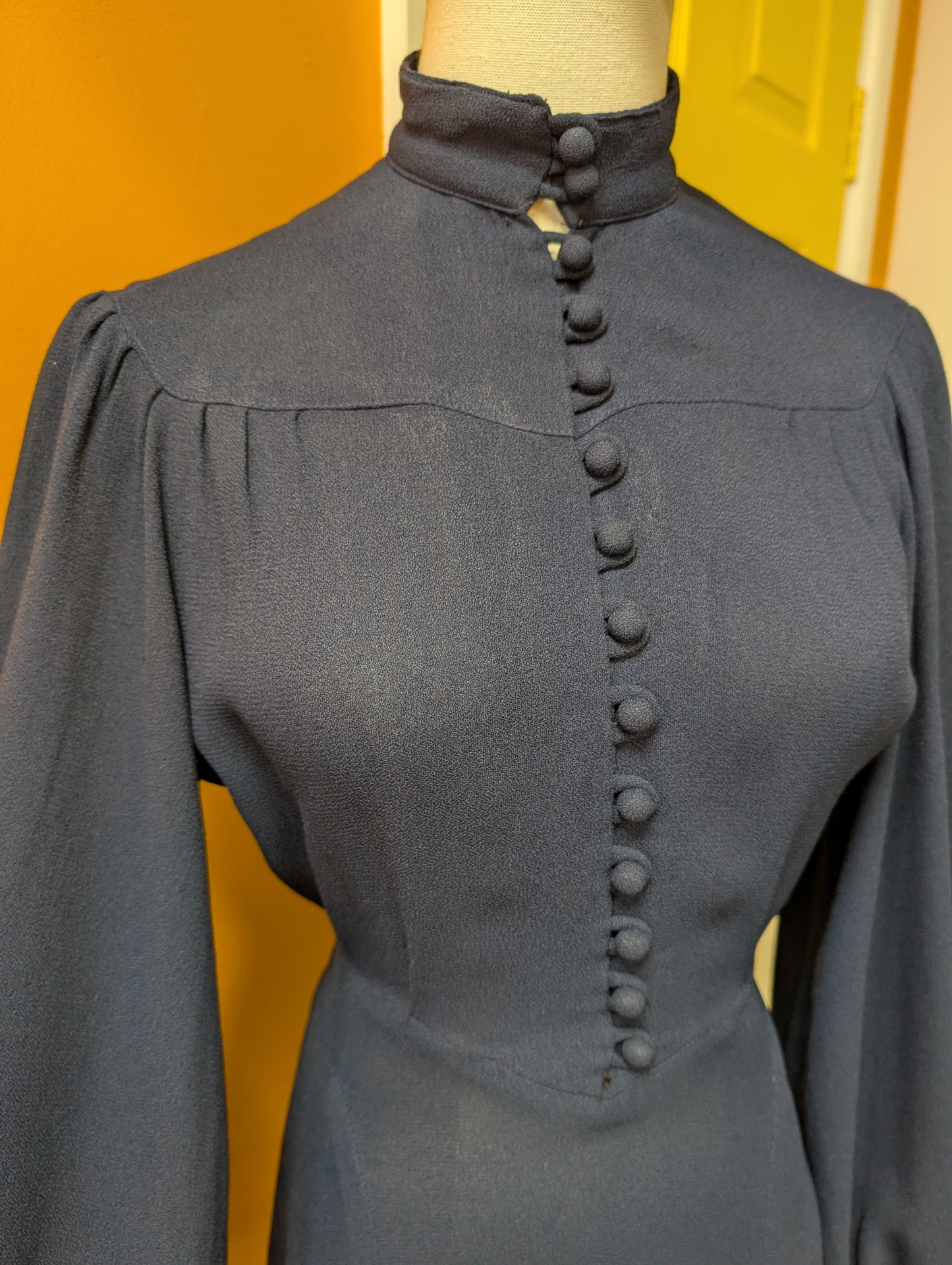 1970s Ossie Clark for Radley moss crepe navy blue dress - S/M