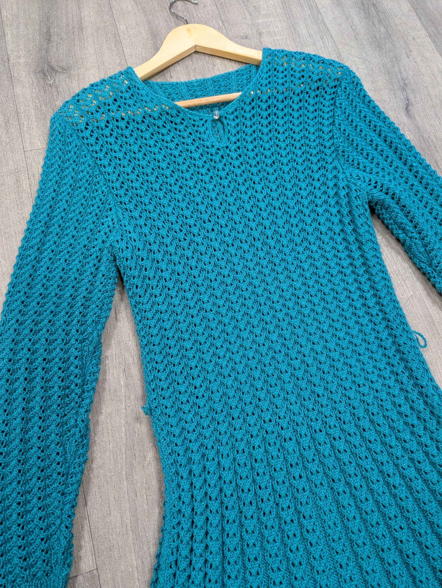 1980s green knitted dress - S/M