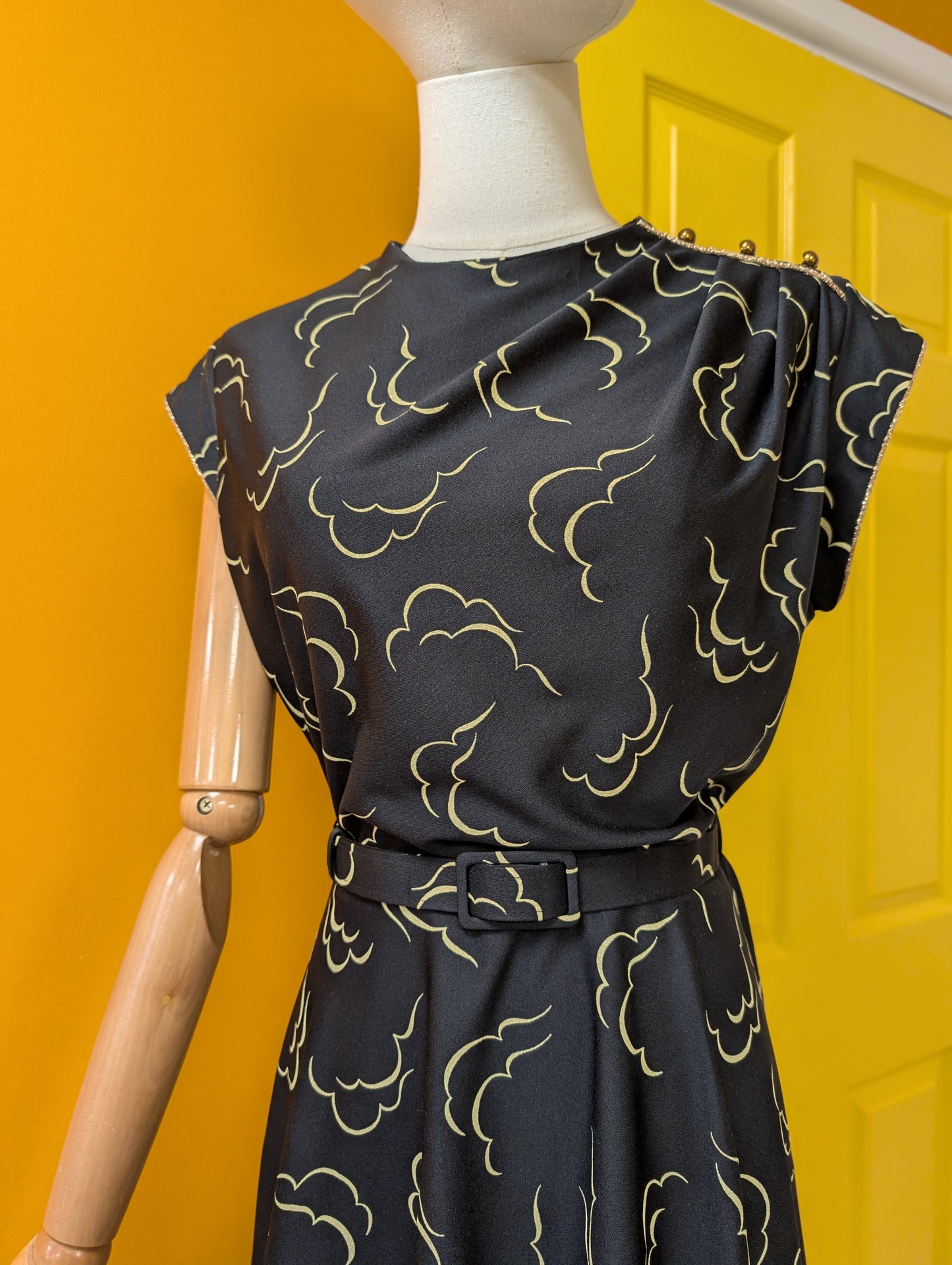 1980s cloud print dress - M/12/14