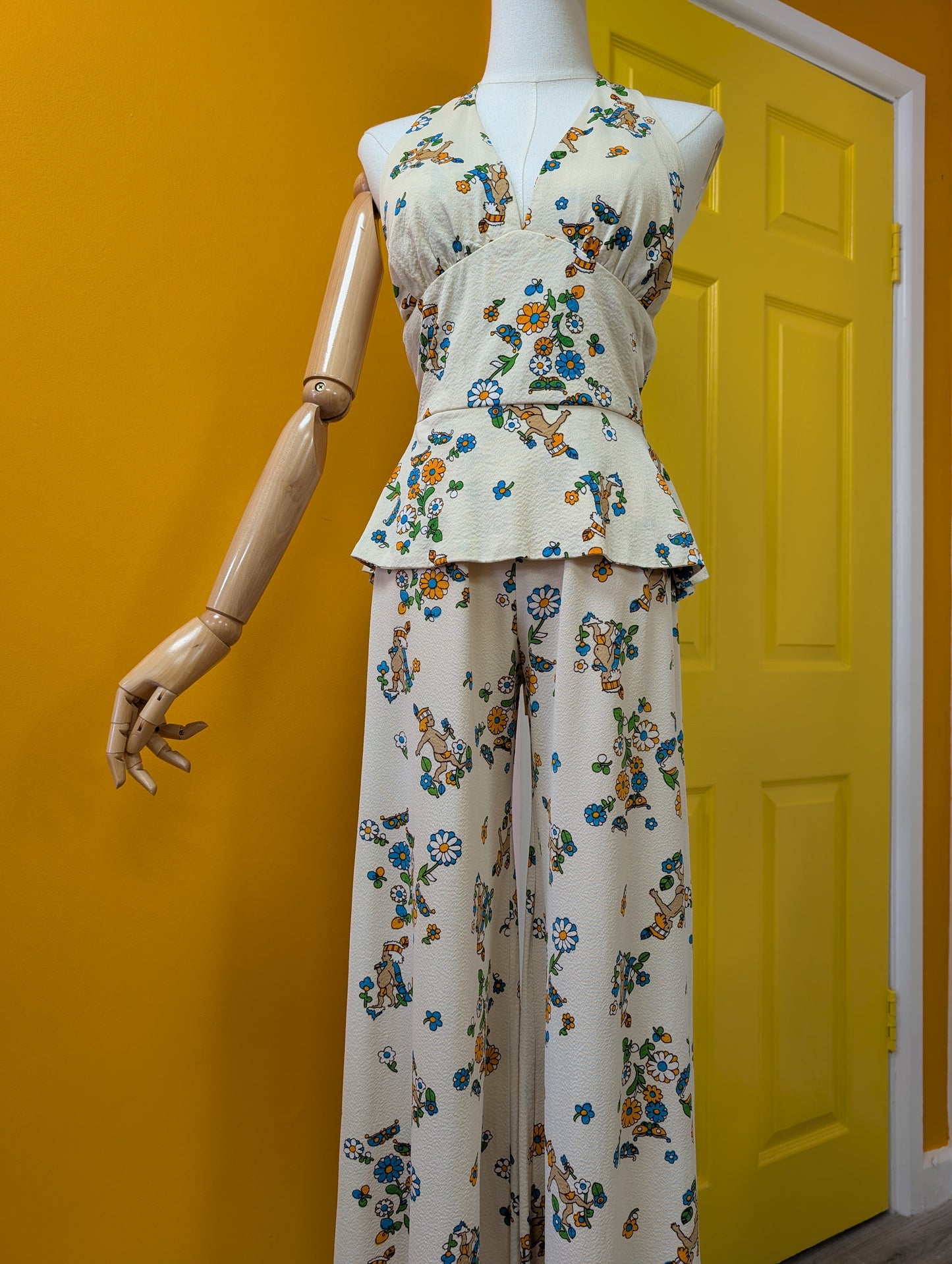 1970s novelty print top & trousers - S/8/10