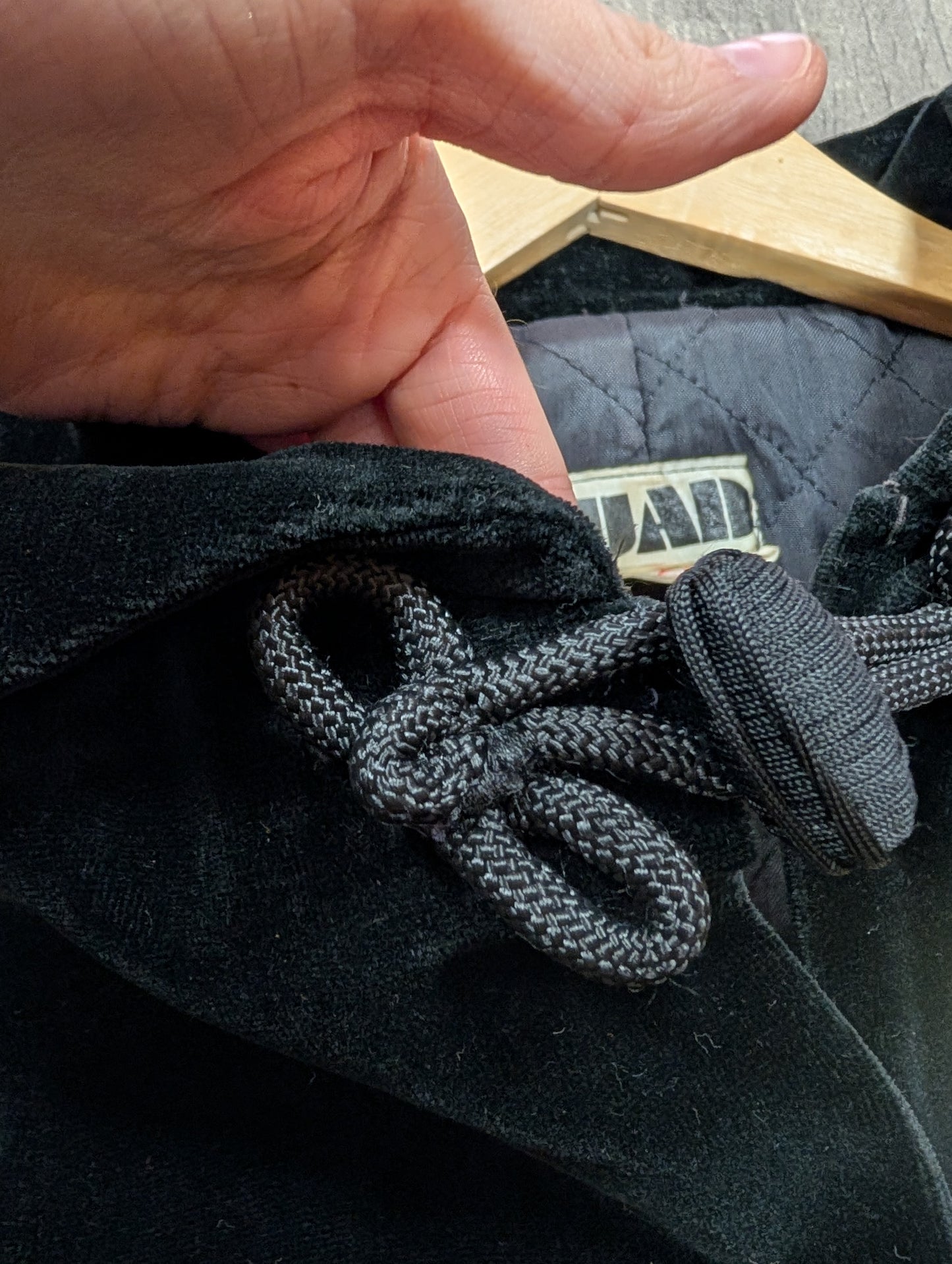 1970s Quad black velvet quilted cape