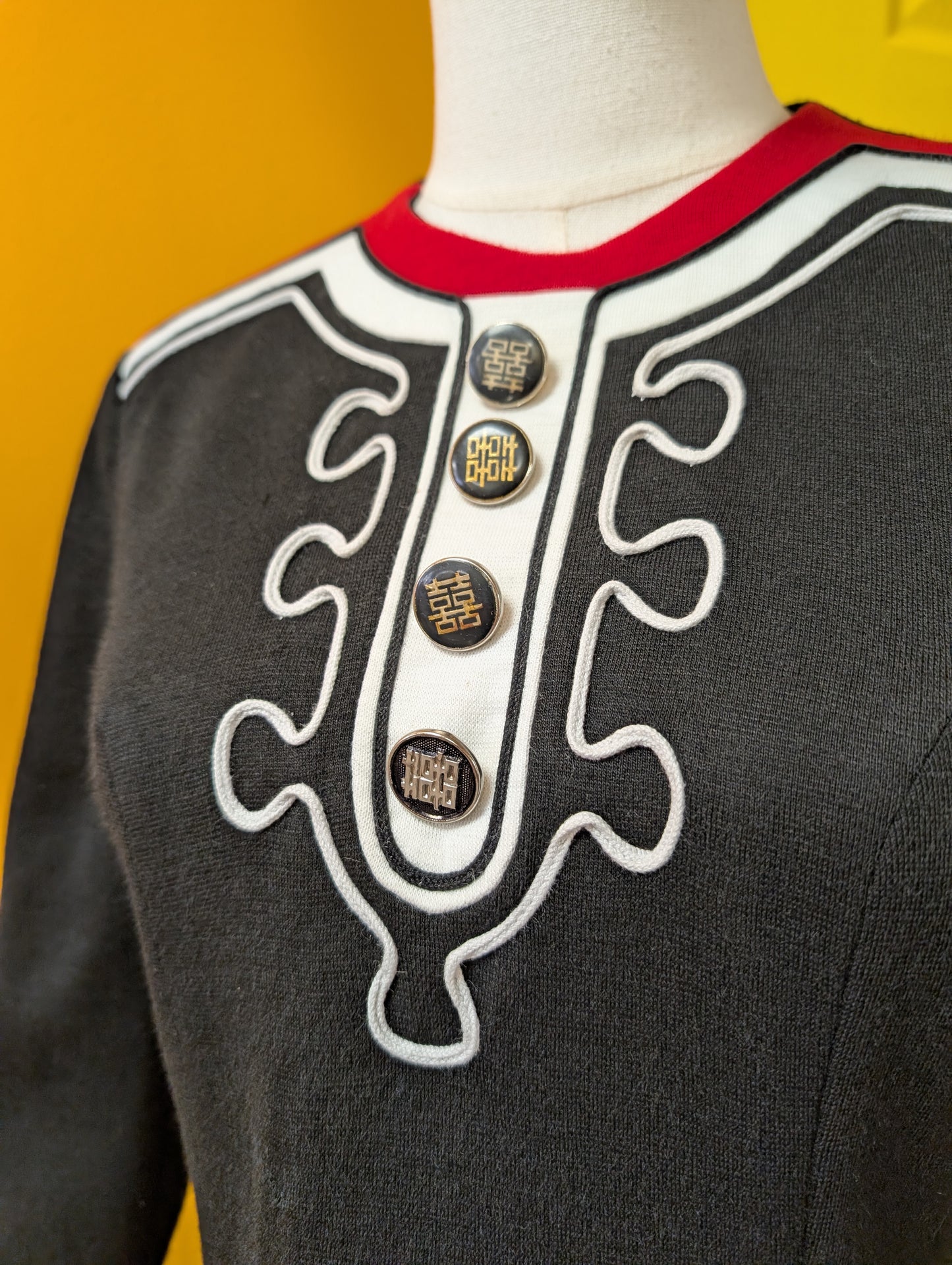 1970s black/red/white dress - S/10