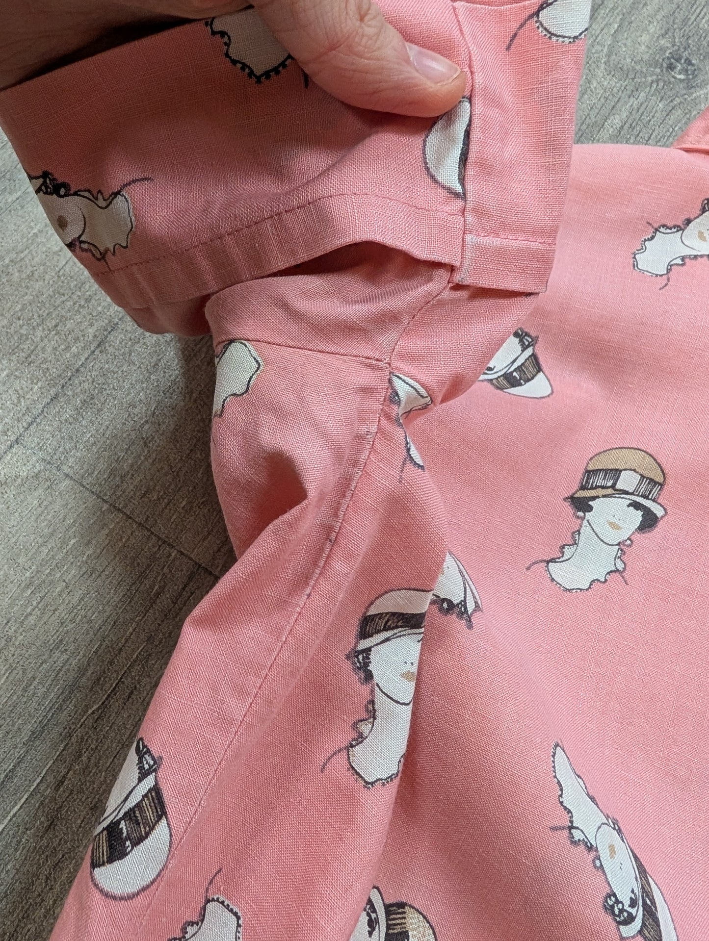 1970s Vinetta pink novelty print cotton shirt - XS