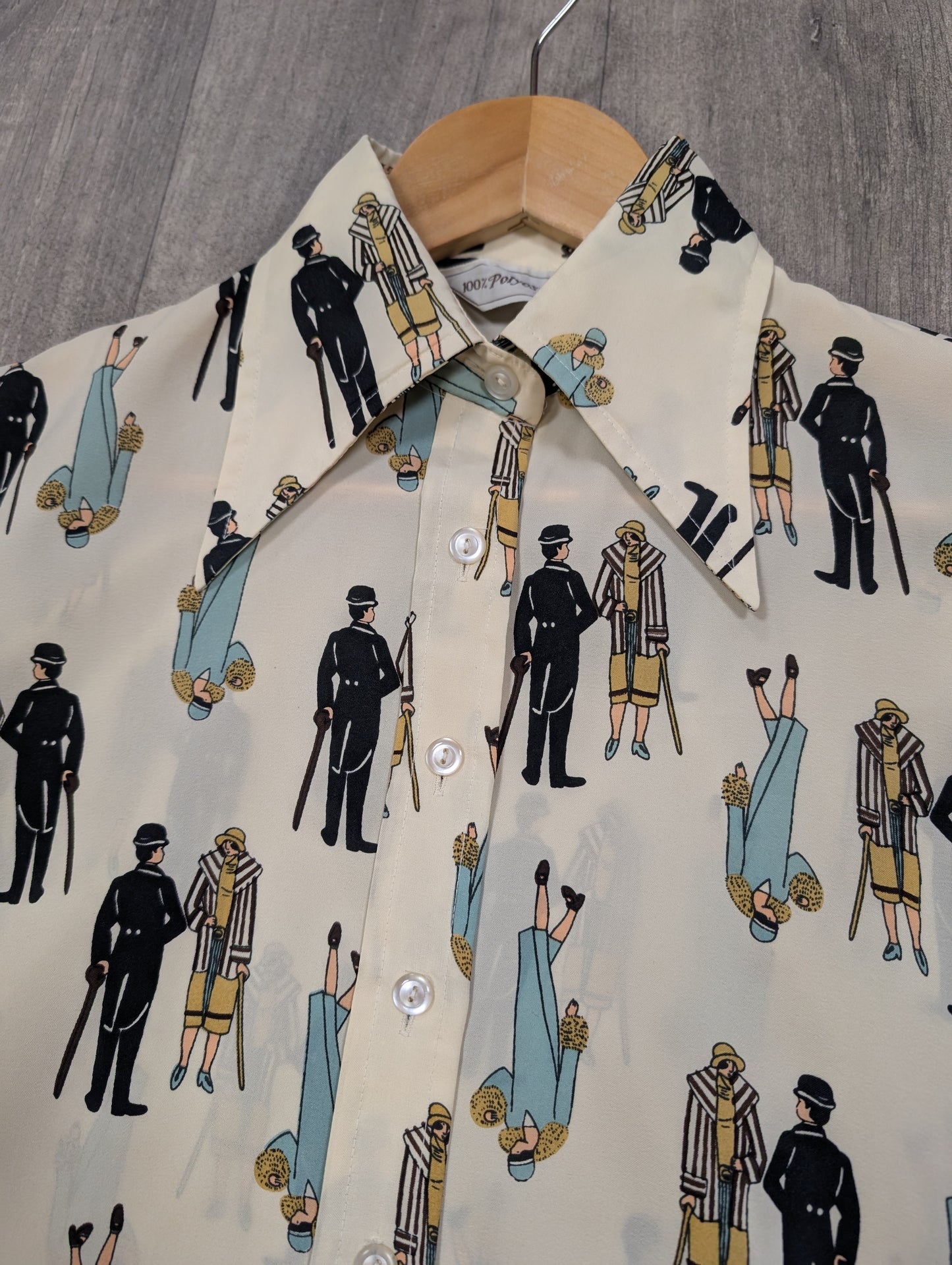 1970s novelty Art Deco print dagger collar shirt - S