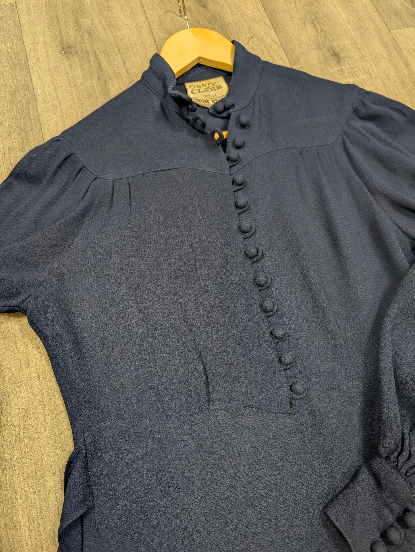 1970s Ossie Clark for Radley moss crepe navy blue dress - S/M