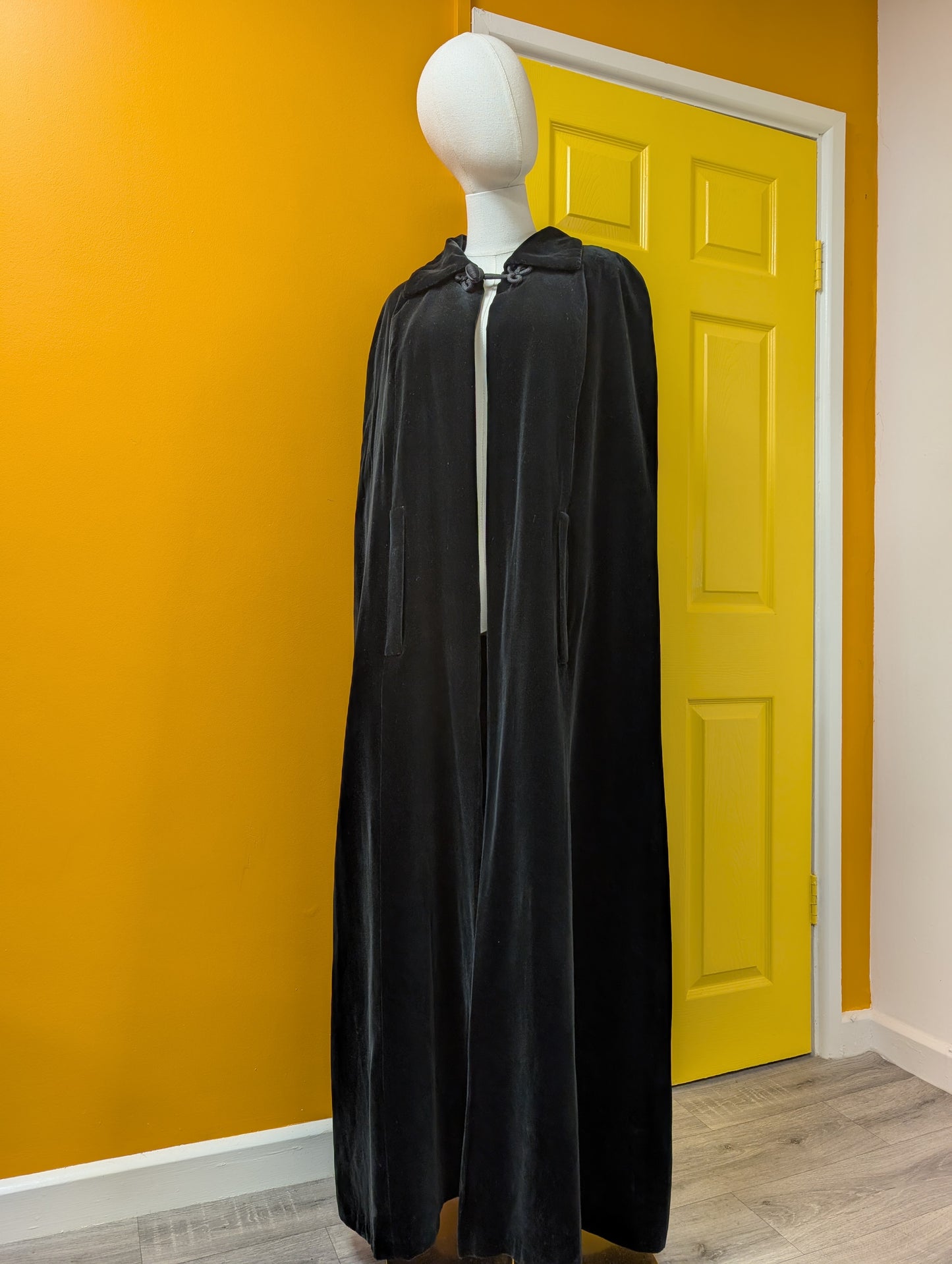 1970s Quad black velvet quilted cape