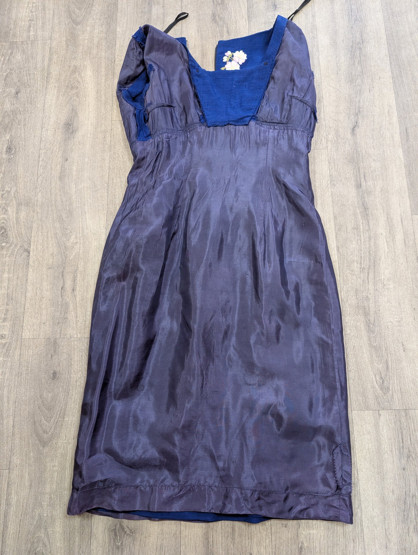 50s/60s Zenith blue embroidered floral dress - S/8/10