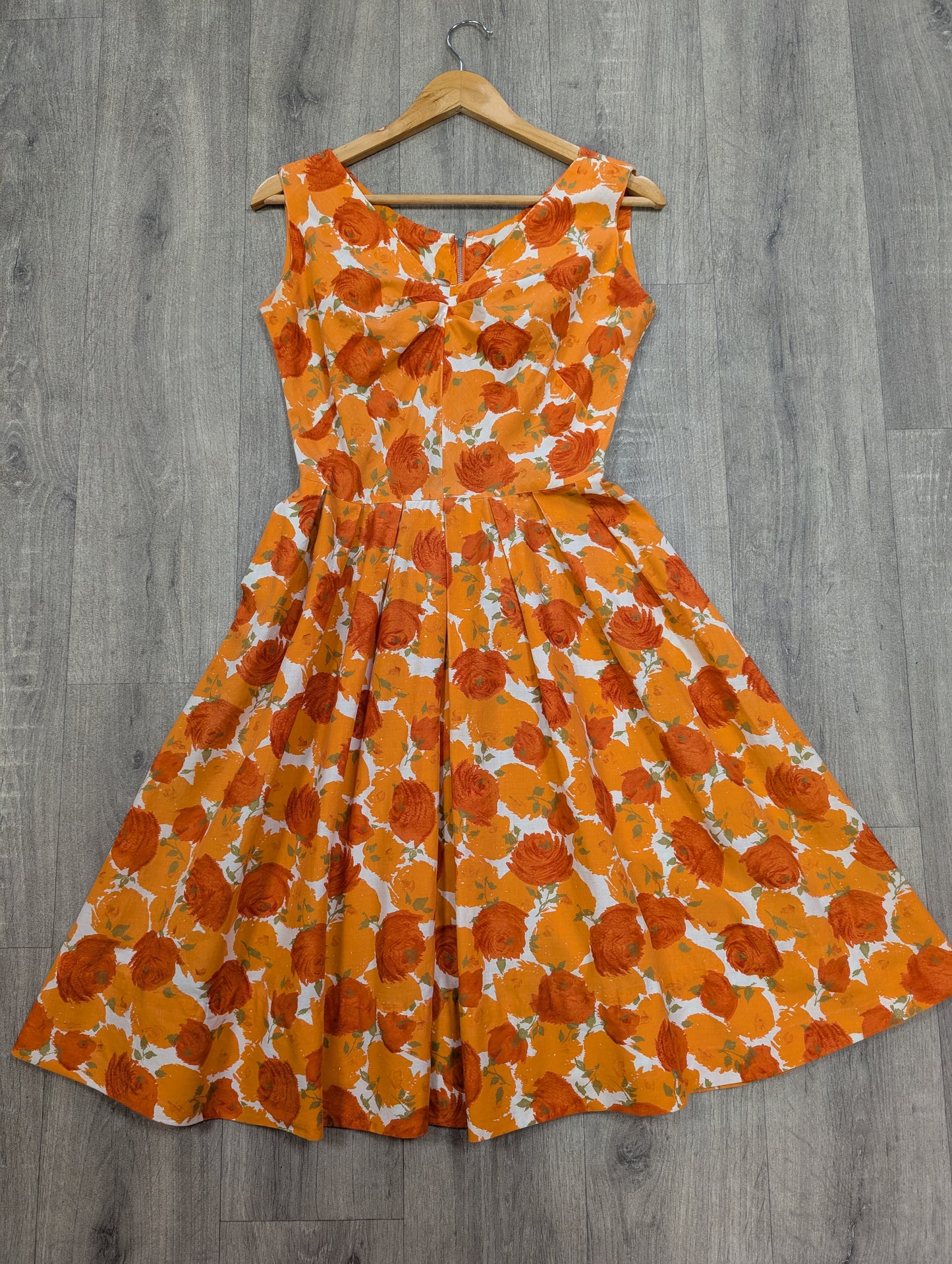 Late 1950s Modern Classics orange floral cotton dress - XS/S/6/8