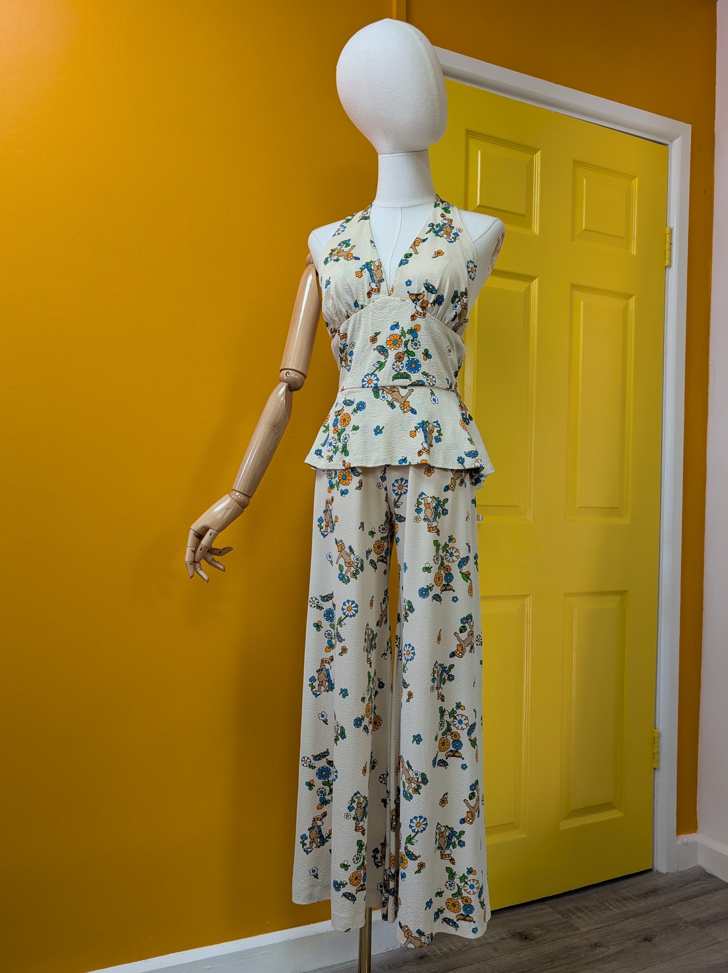 1970s novelty print top & trousers - S/8/10