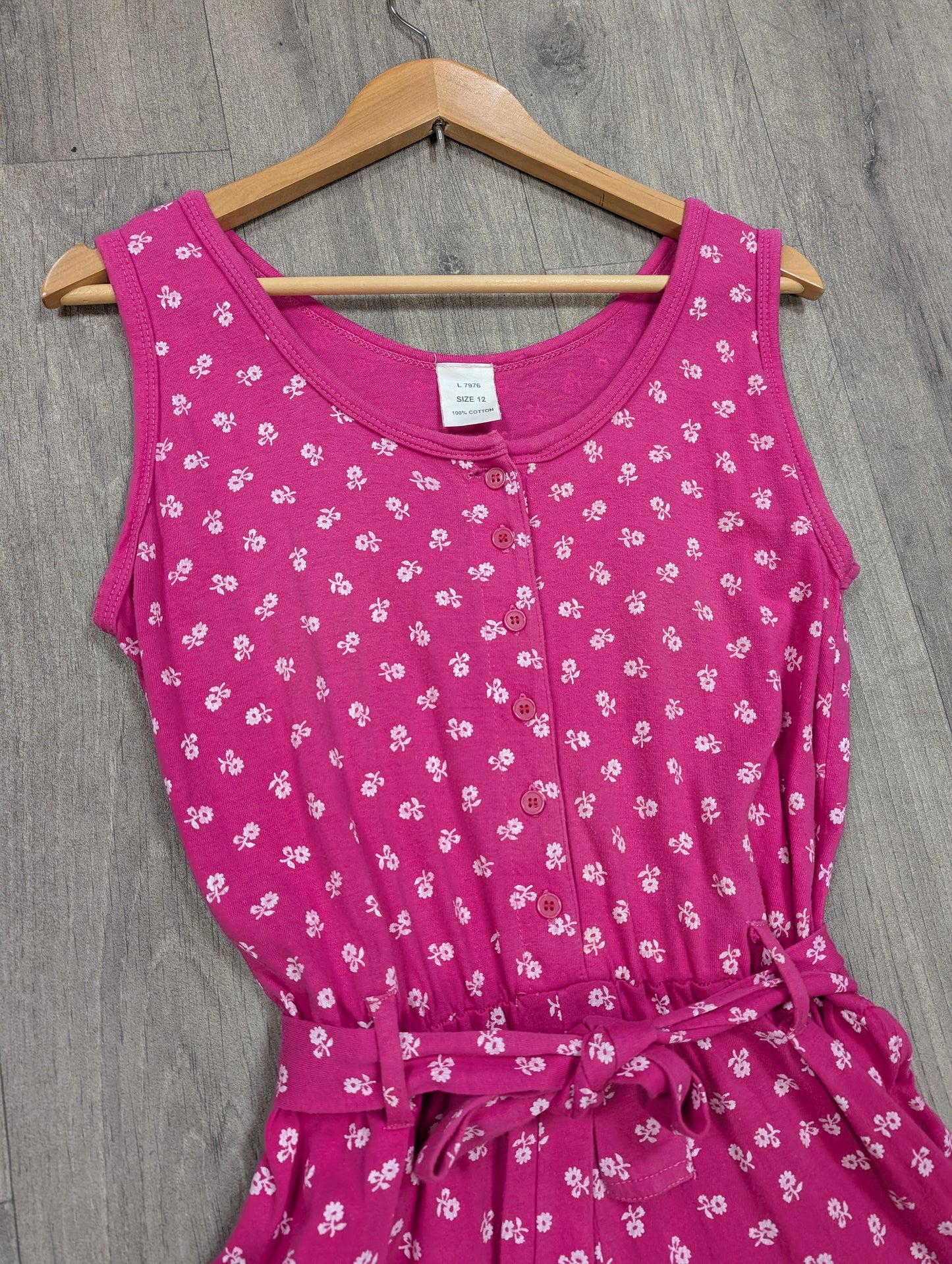 80s/90s floral cotton pink playsuit with belt - up to a M