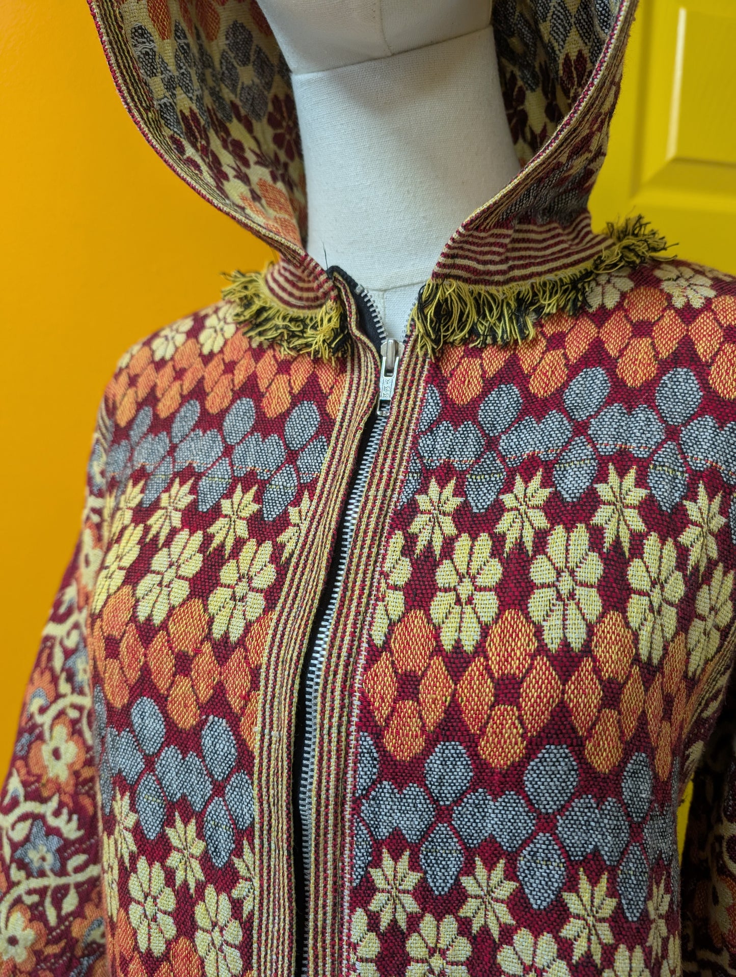 60s/70s cotton tapestry hooded coat - XS/S