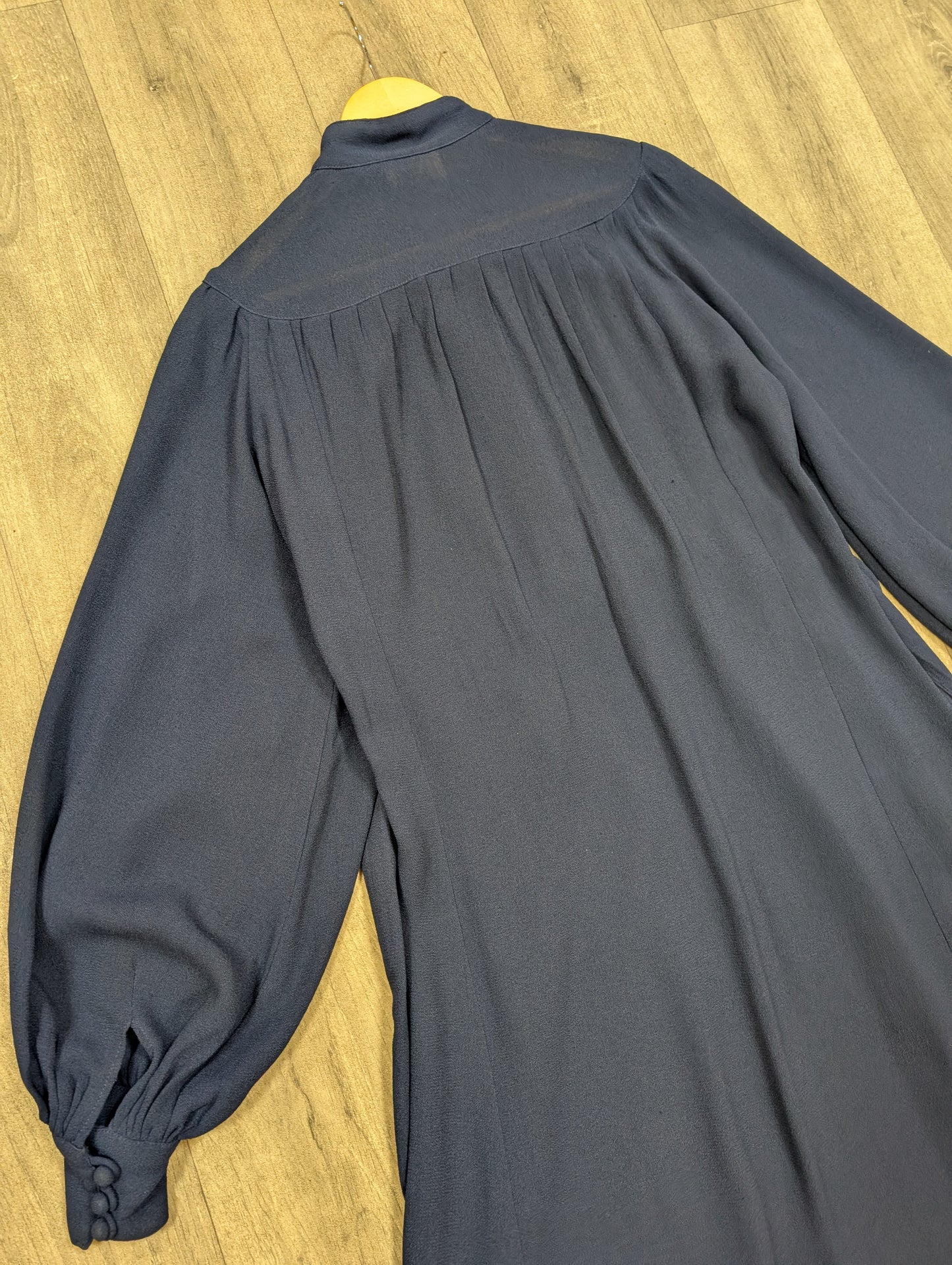 1970s Ossie Clark for Radley moss crepe navy blue dress - S/M
