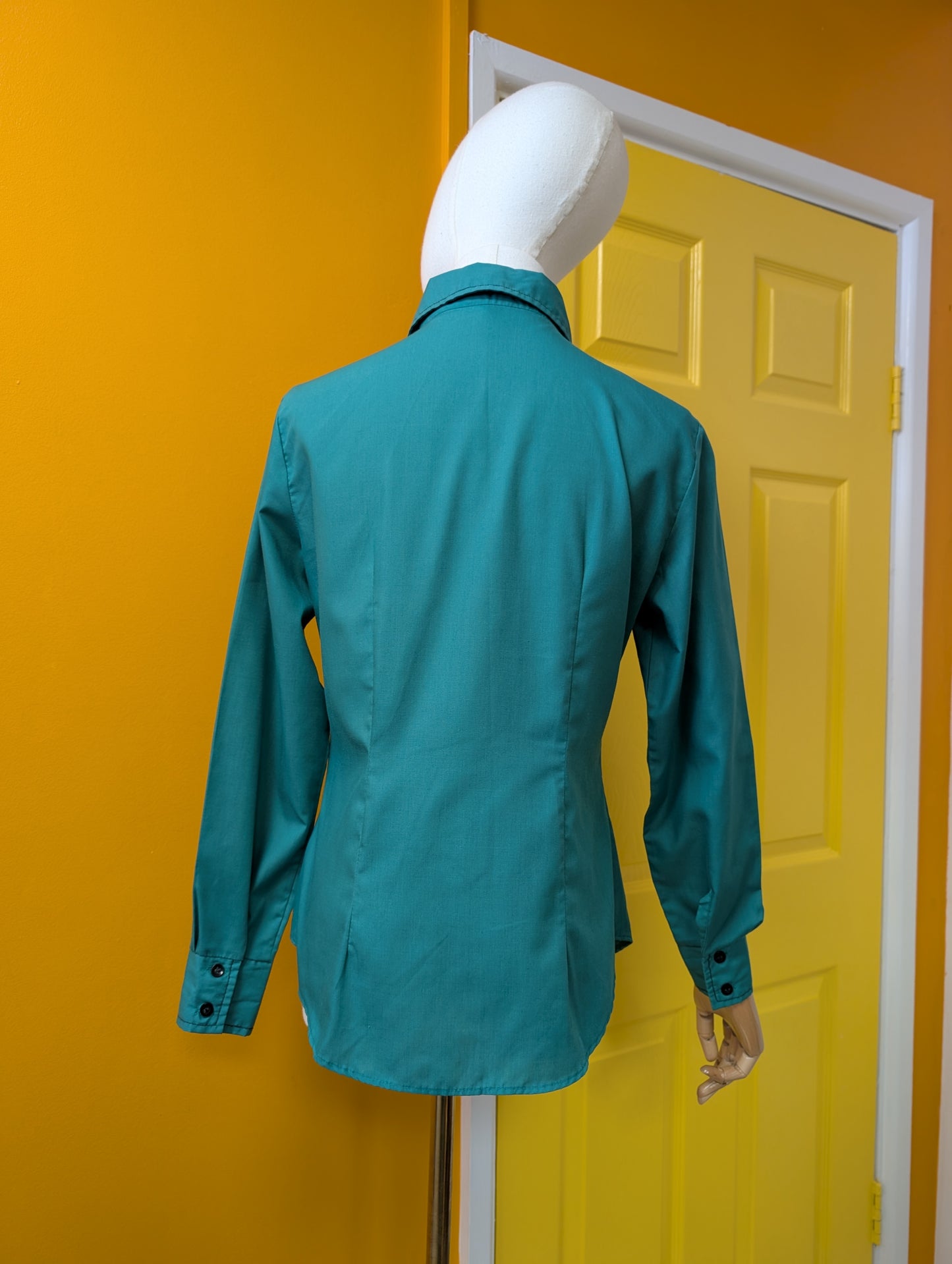 1970s green dagger collar shirt - S/M