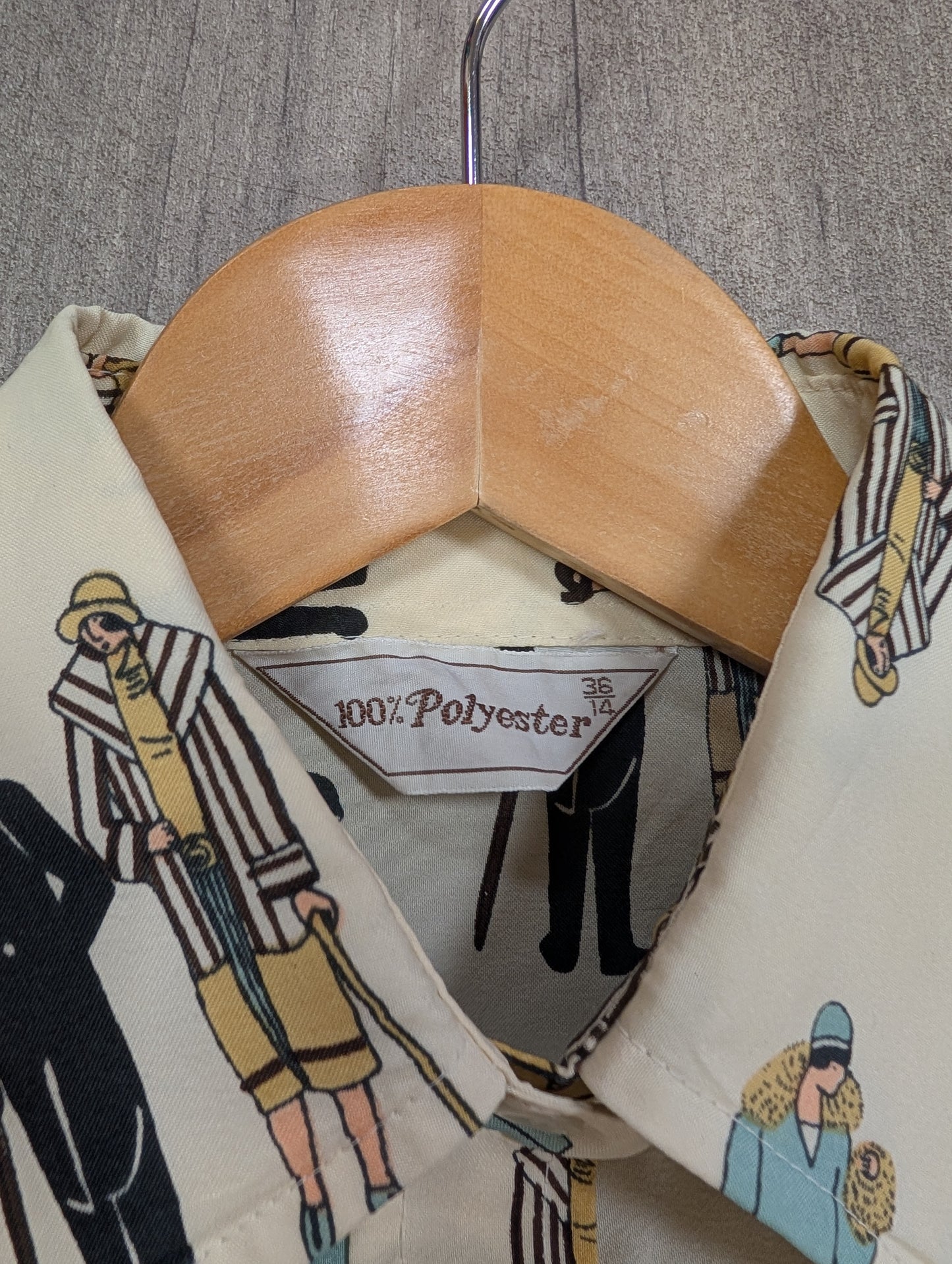 1970s novelty Art Deco print dagger collar shirt - S