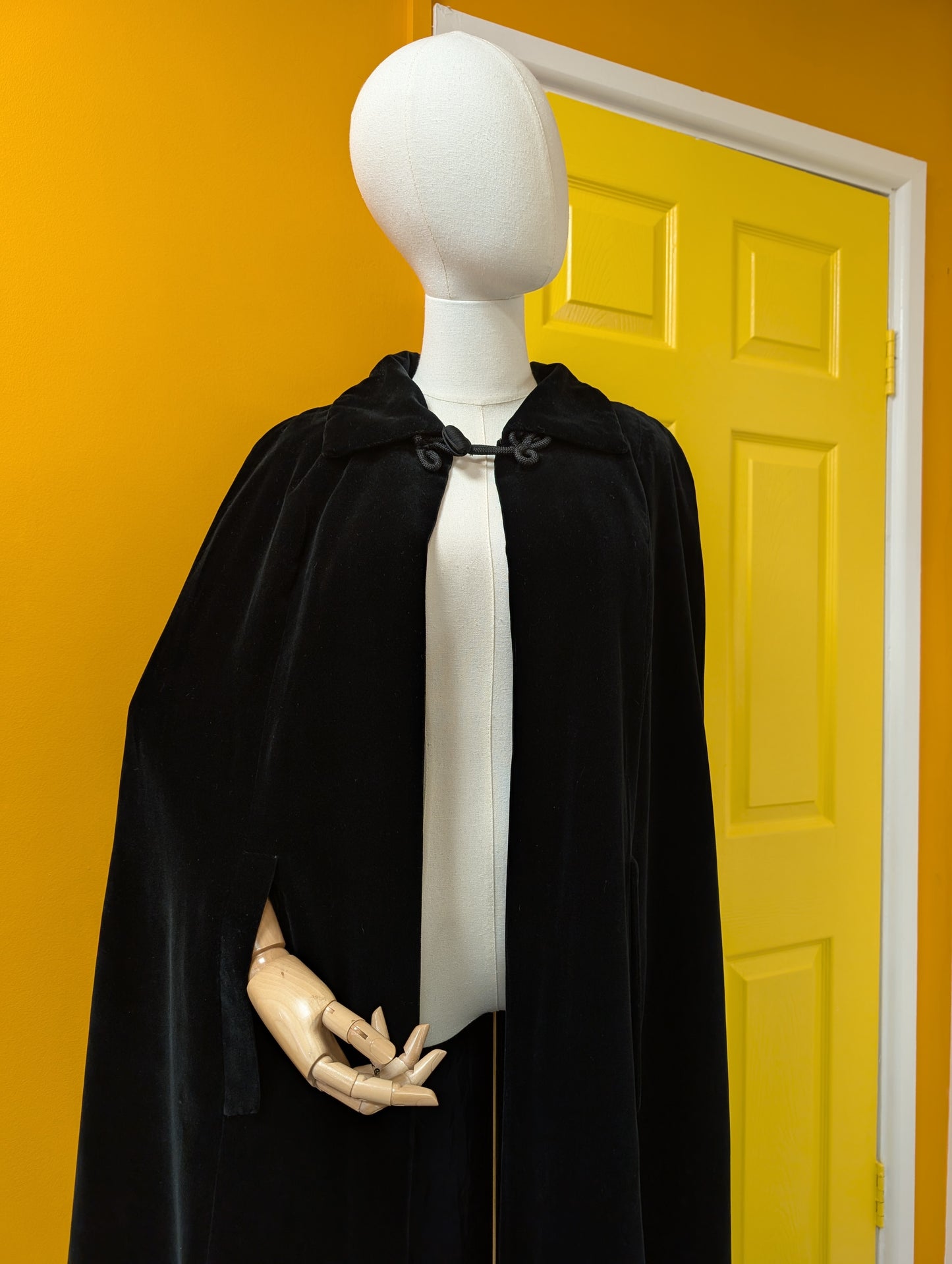 1970s Quad black velvet quilted cape