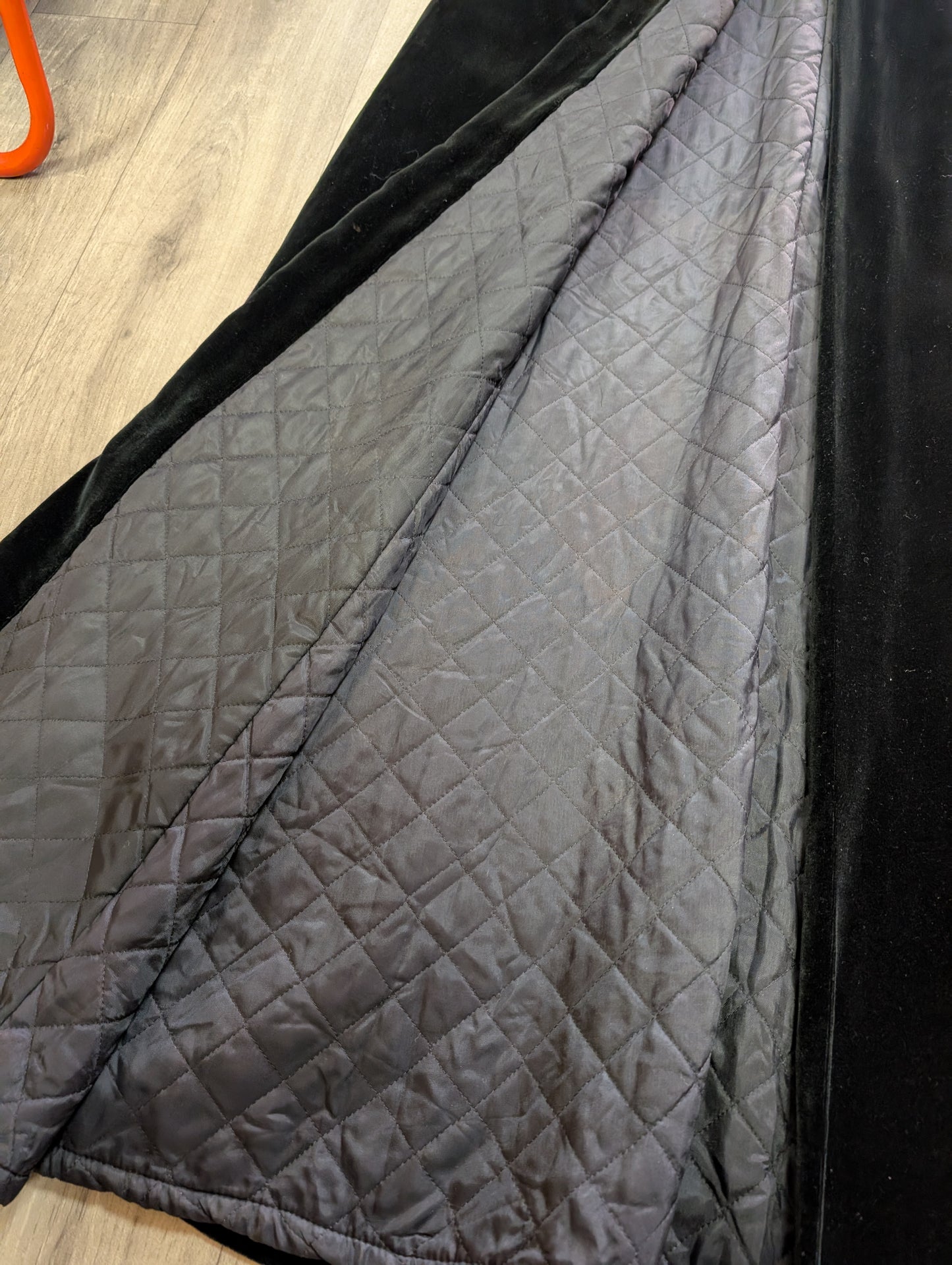 1970s Quad black velvet quilted cape